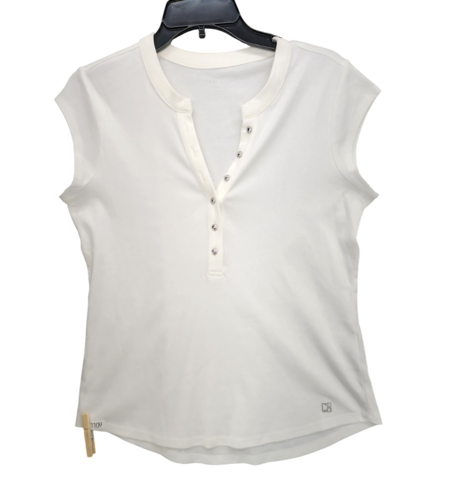 Calvin Klein Women’s White Cap Sleeve Button-Up Henley Top Size S M1109