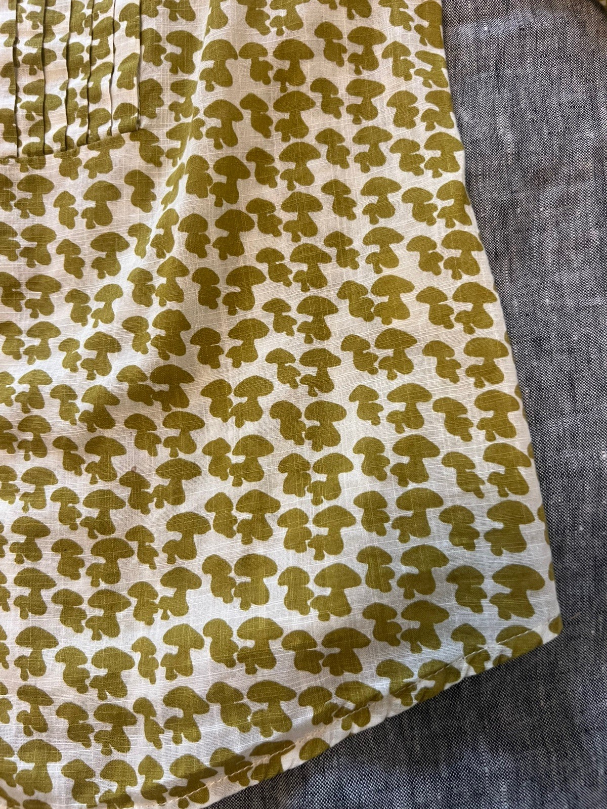 J.Crew Mushroom Print Pintuck Pleated Button Front Blouse Moss Green/Natural