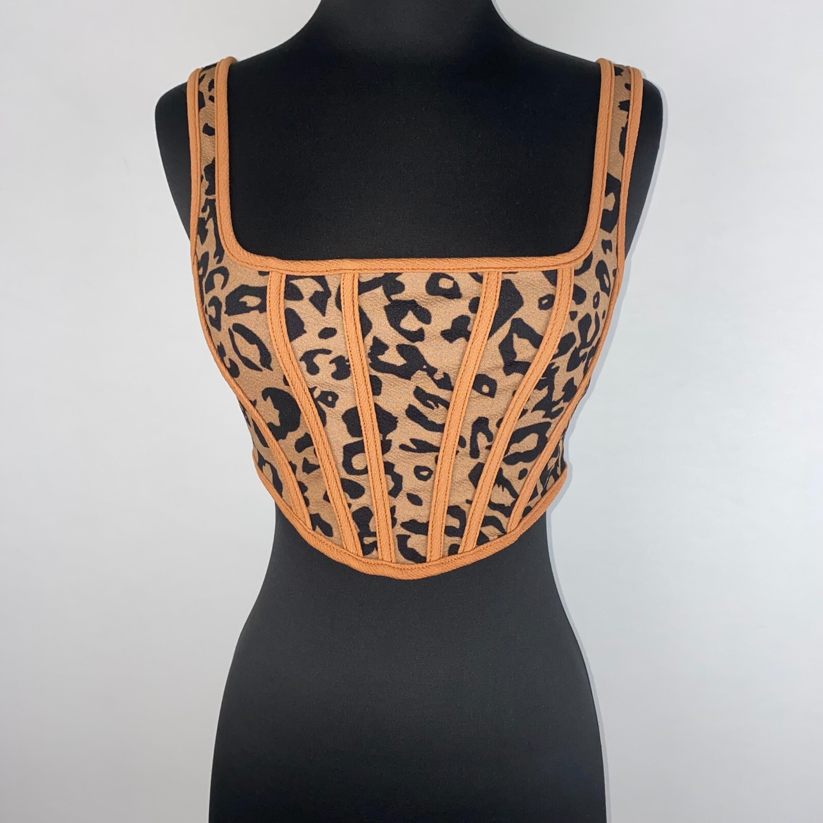 Shein Womens XS US 2 Animal Leopard Print Crop Asymmetric Hem Tank Top Zip Back