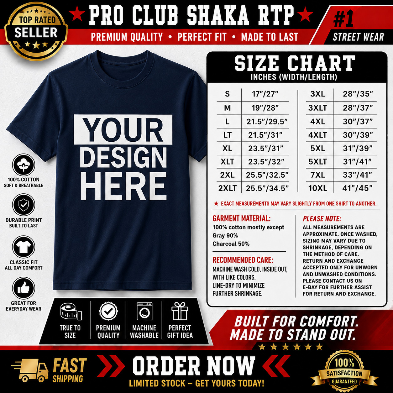 Navy Custom Personalized Tee Shirt Your Printed Logo Photo Text Big & Tall Small