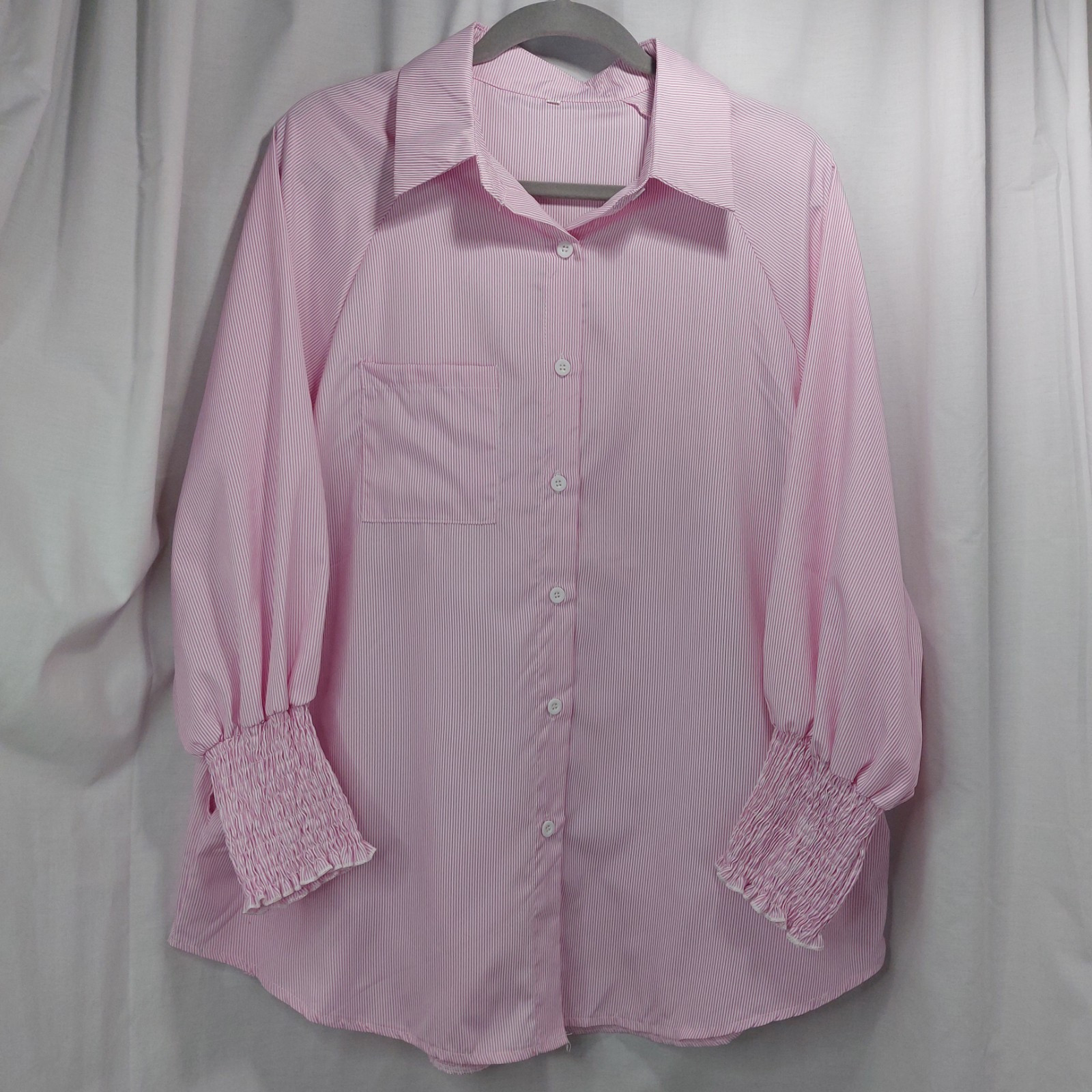 TEMU PLUS Micro Stripe Long Sleeve Top Pink White Wms 3XL (Fits 2XL) NEW