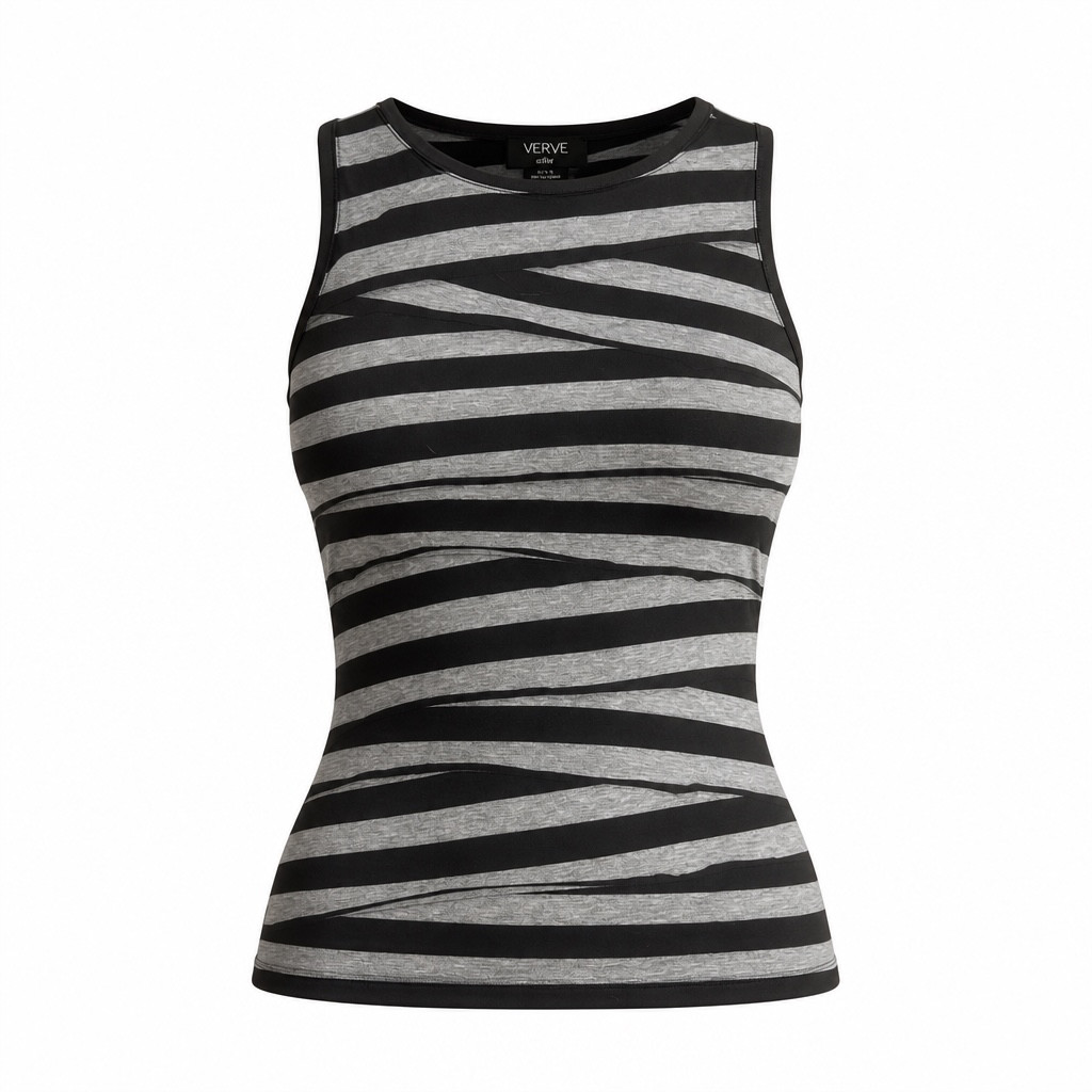 Verve Ami Women’s Sleeveless Striped Tank Top with Asymmetrical Overlap Detail