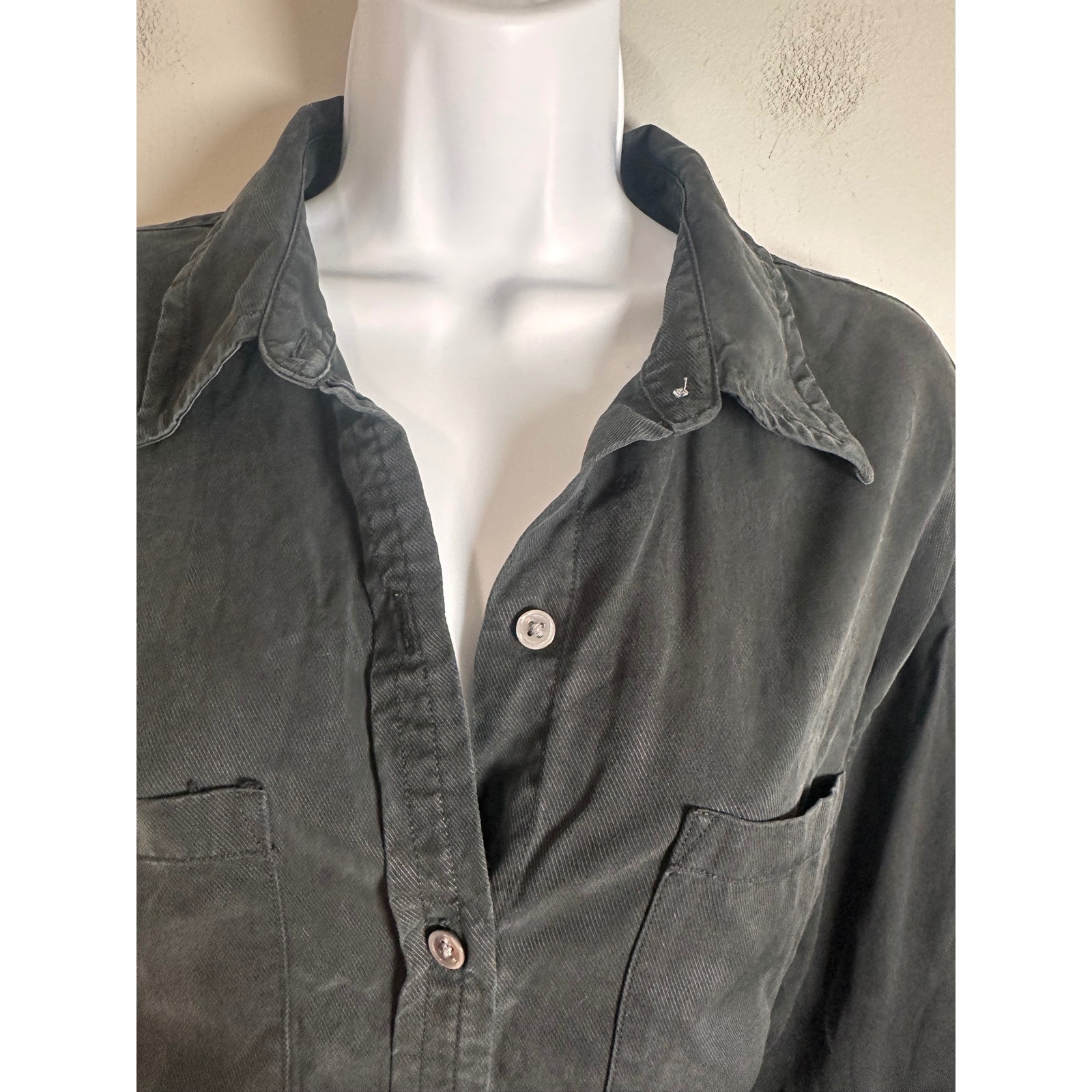 Banana Republic Womens Black 100% Lyocell Utility Shirt Long Sleeve Relaxed L