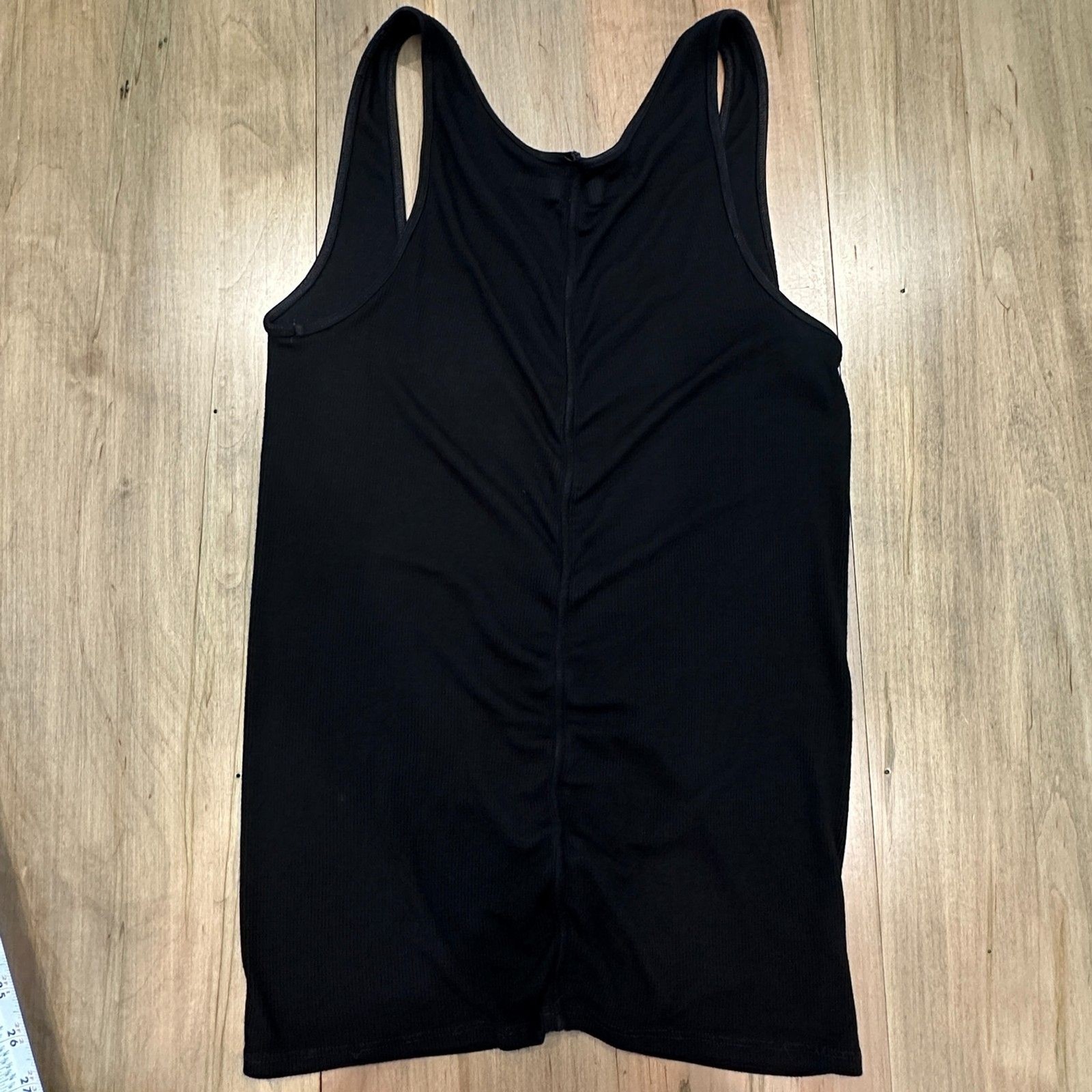 Enza Costa Black Ribbed Stretchy Tank Top Center Back Seam Cami Layering