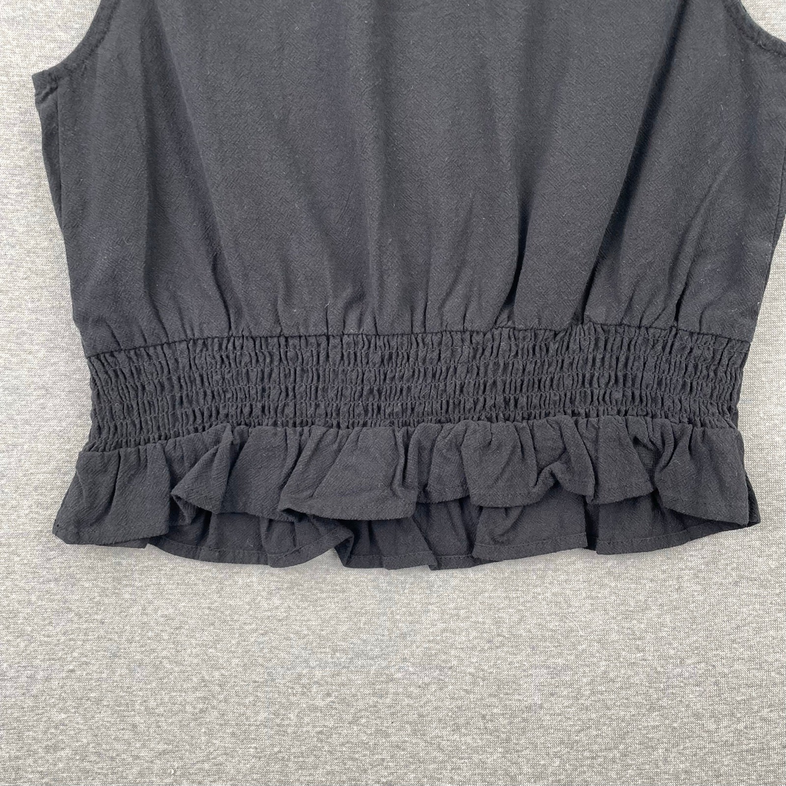 Vero Moda Ruffled Hem Tank Top Womens XS Black Scrunch Waist Cross Layered