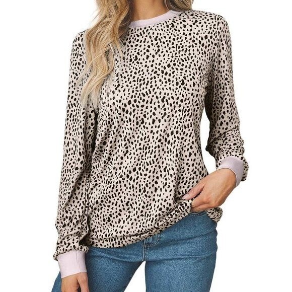 Animal Spotted Print Round Neck Long Sleeve Top X LARGE (4411)