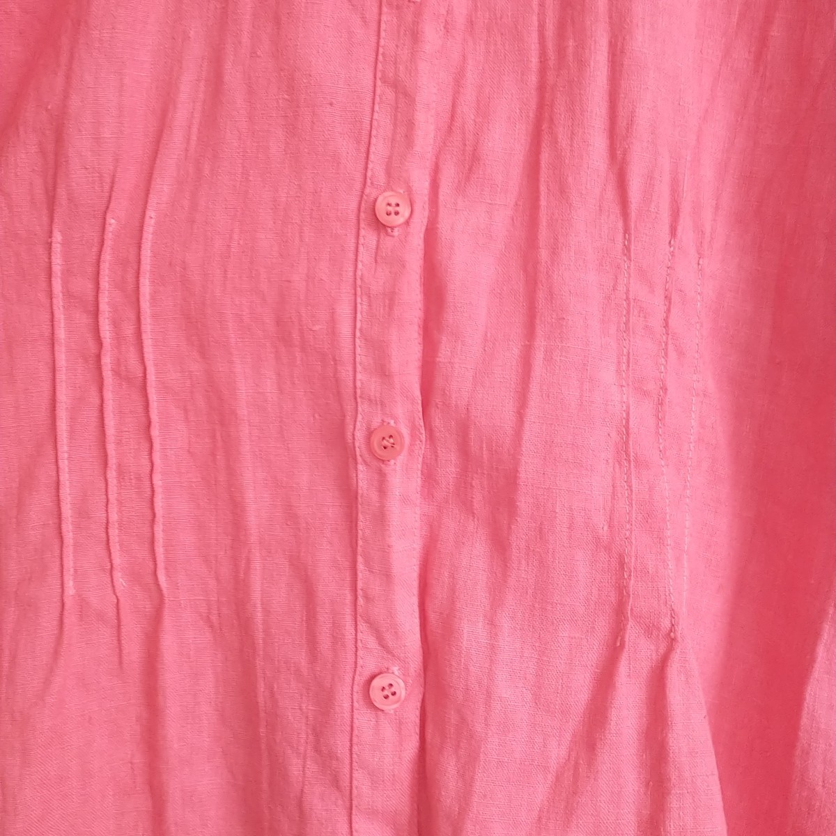 Hot Cotton Marc Ware Top Blouse Shirt Womens L Pink 100%Linen Pleated Colorful