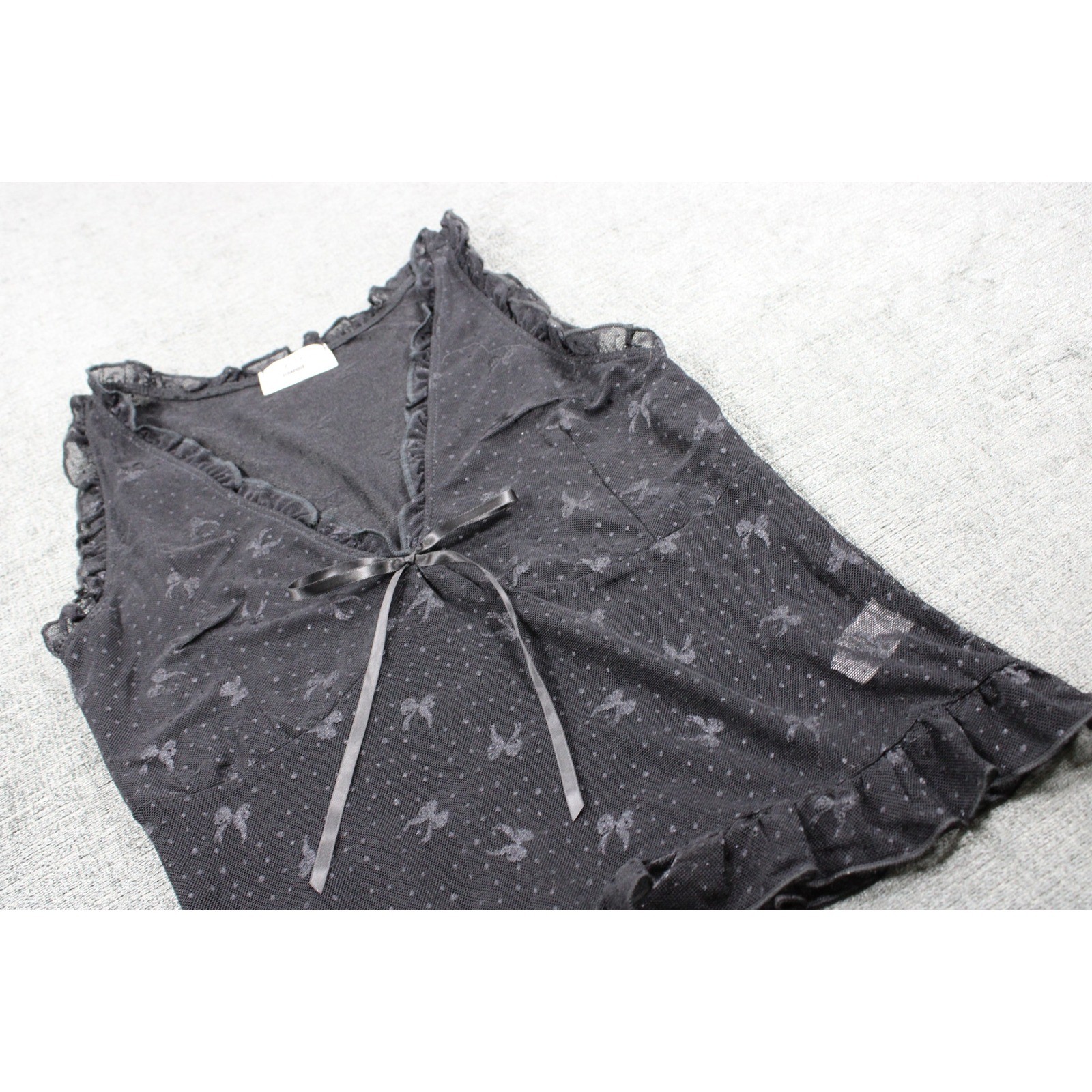Electric Behaviour Black Mesh Bow Butterfly Ruffle Tank Top Coquette Medium