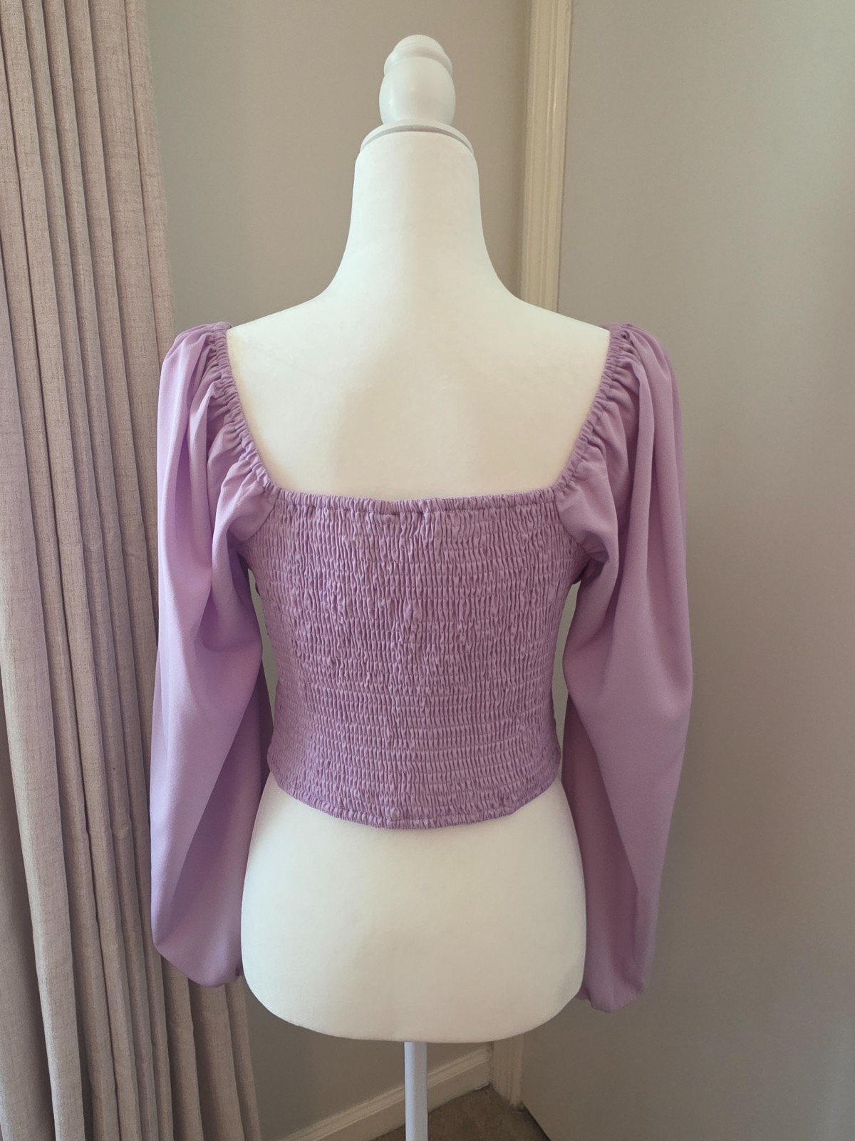 Arula Top Purple Lavender Smocked Long Billowy Sleeves Size X Large Lilac Fairy