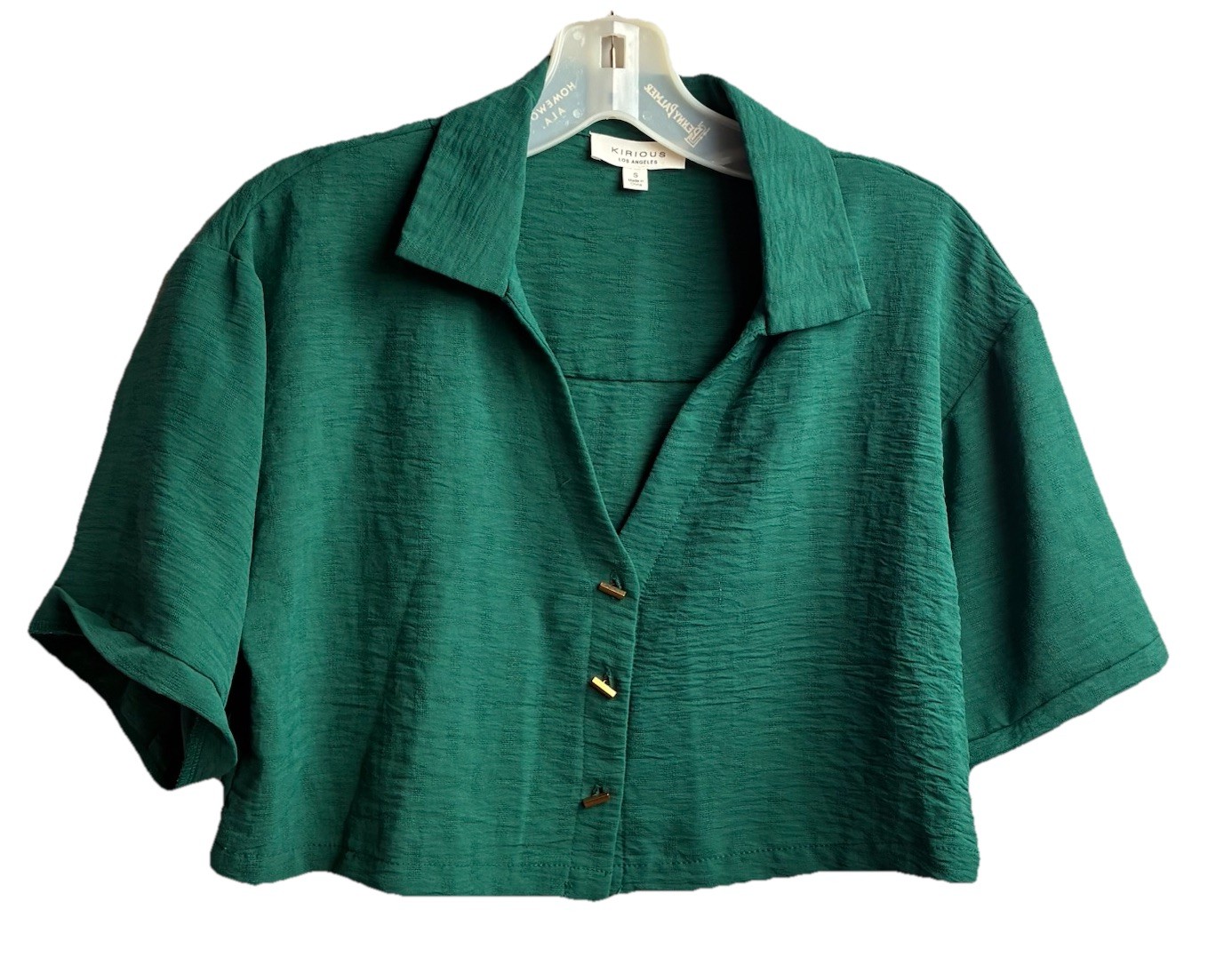 Kirious Los Angeles Sz Small Green Crop Blouse Unique Gold Tone Buttons