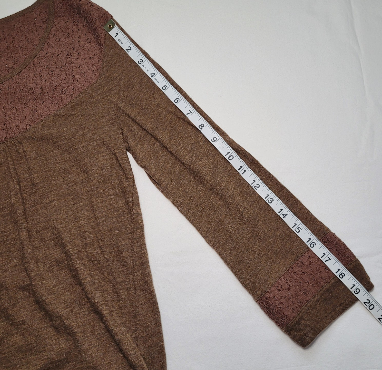 Natural Reflections Lace Trim Henley Blouse Womens Medium Brown Cottagecore Boho