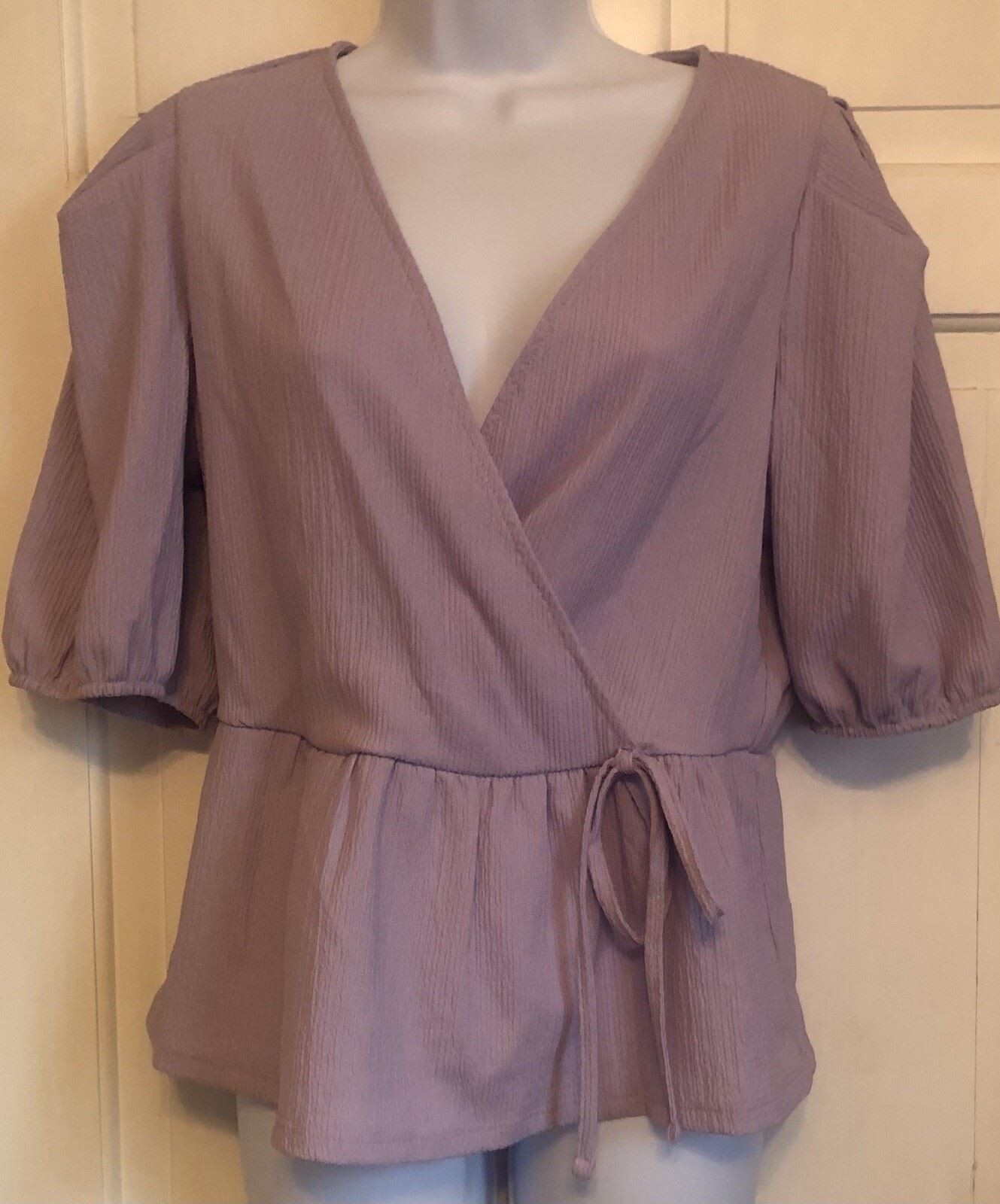 George Lilac Purple Wrap Top With Short Sleeves Size 12 -New With Tag