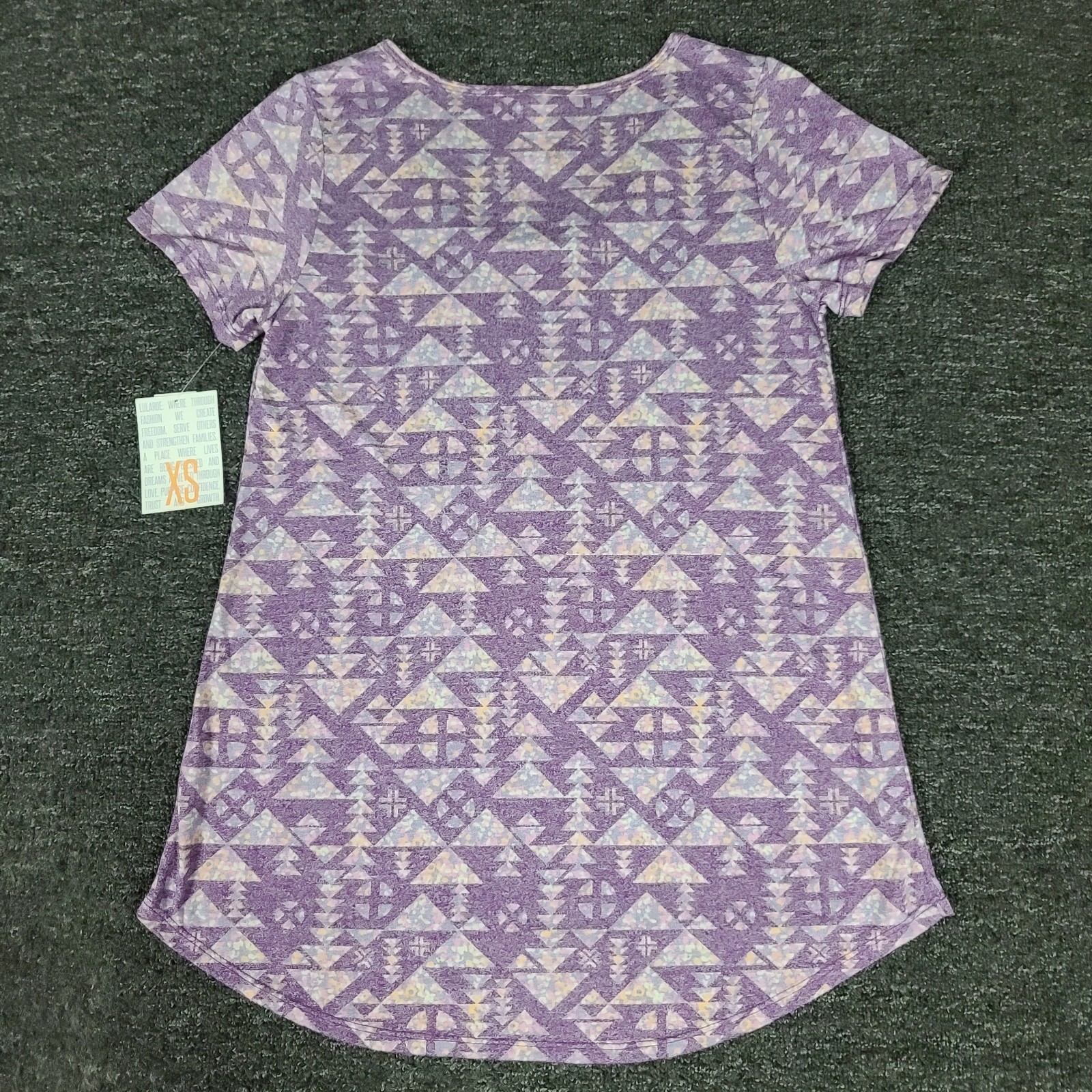 Womens Geometric Aztec Top XS Purple Lularoe Round Neck Long Length Rayon Blend