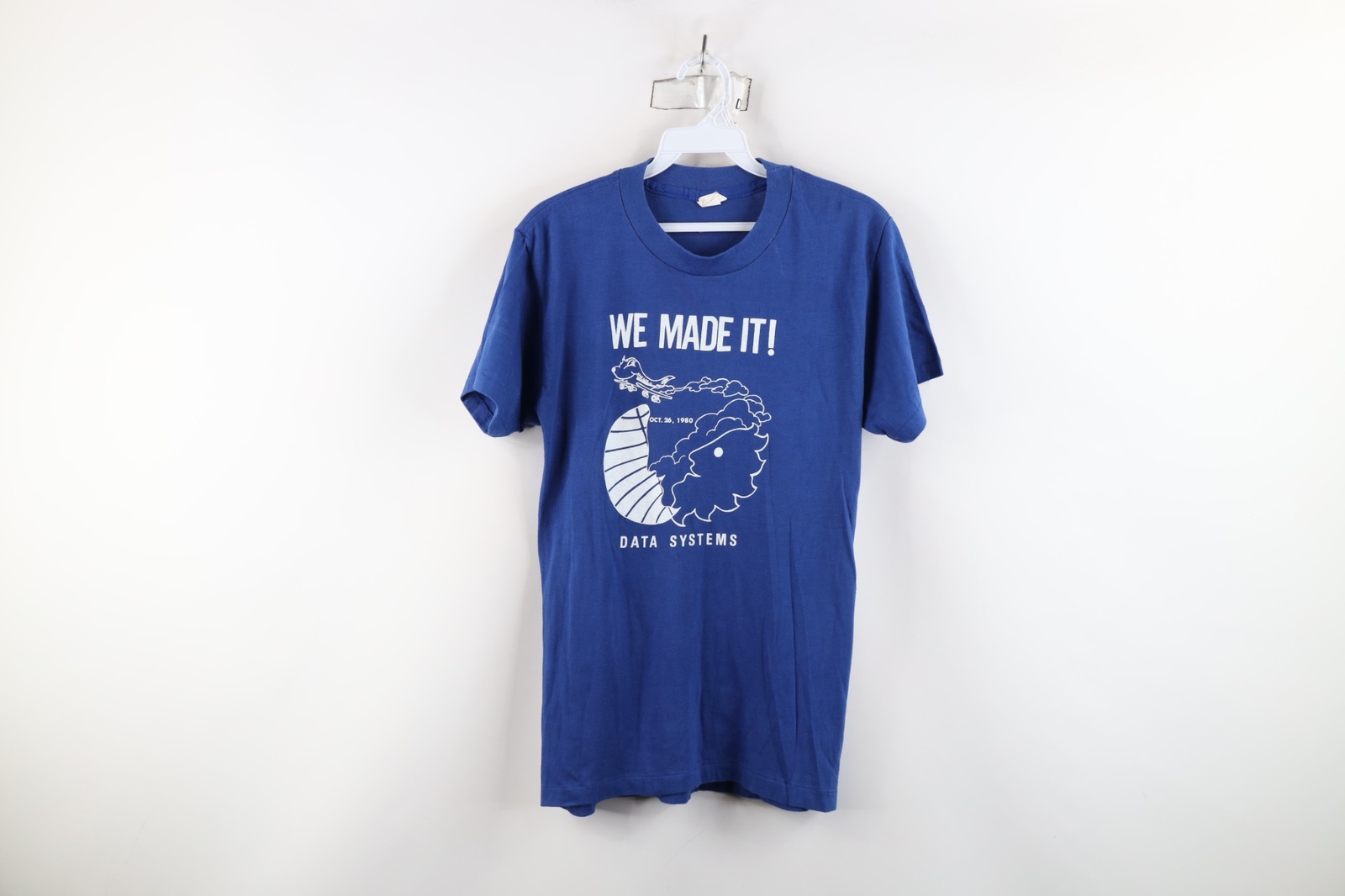 Vintage 80s Pan Am Airlines Womens Large PANAMAC Data Systems T-Shirt Blue USA