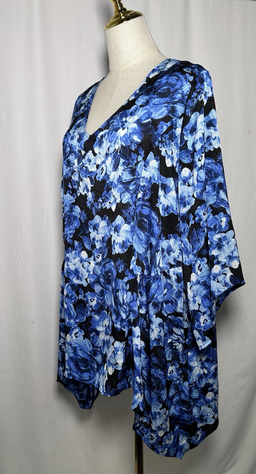 Slim Factor Investments Tunic Top Shirt Blouse 2X Chiffon 3/4 Sleeve Blue $79