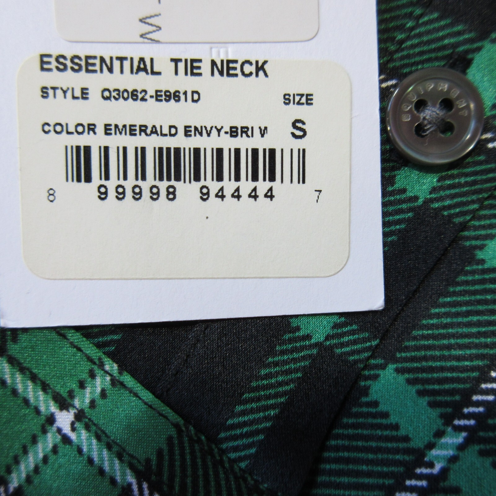 NWT Equipment Essential Tie Neck in Emerald Envy Plaid Silk Button Down Shirt S
