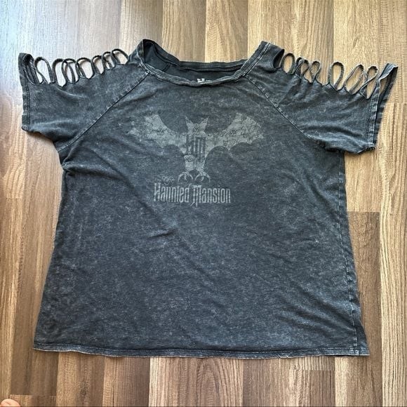 torrid Black Distressed Haunted Mansion Cutout Sleeve Tee