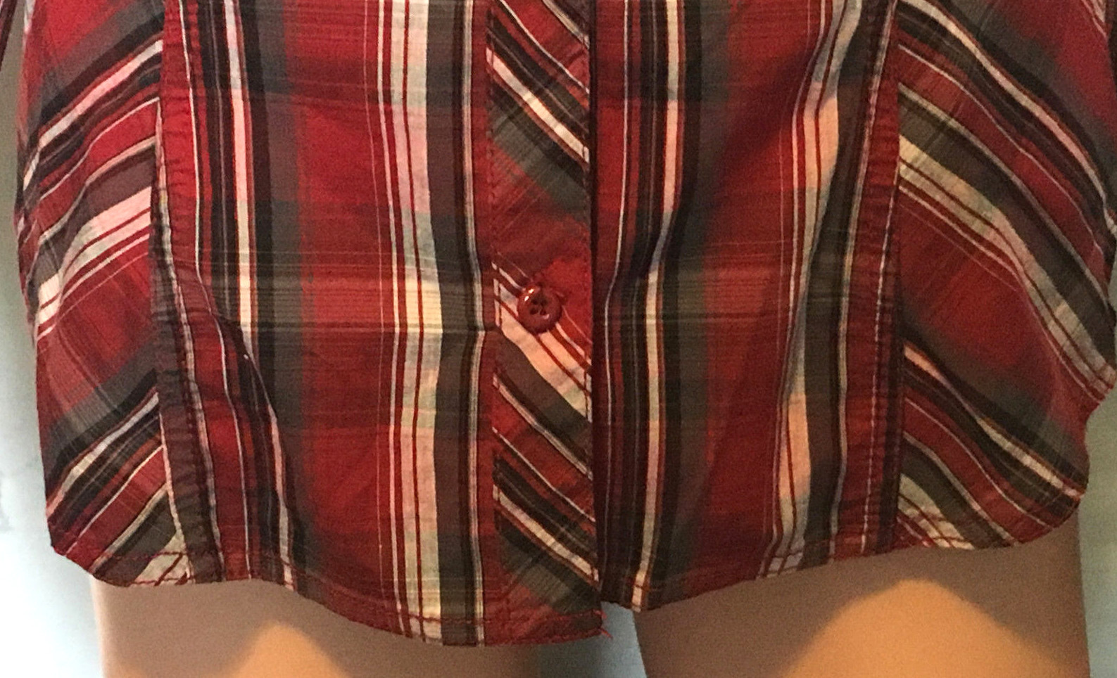 Cecil Blouse Womens S Red Gray Plaid Long Sleeve Button Up Western Shirt Top