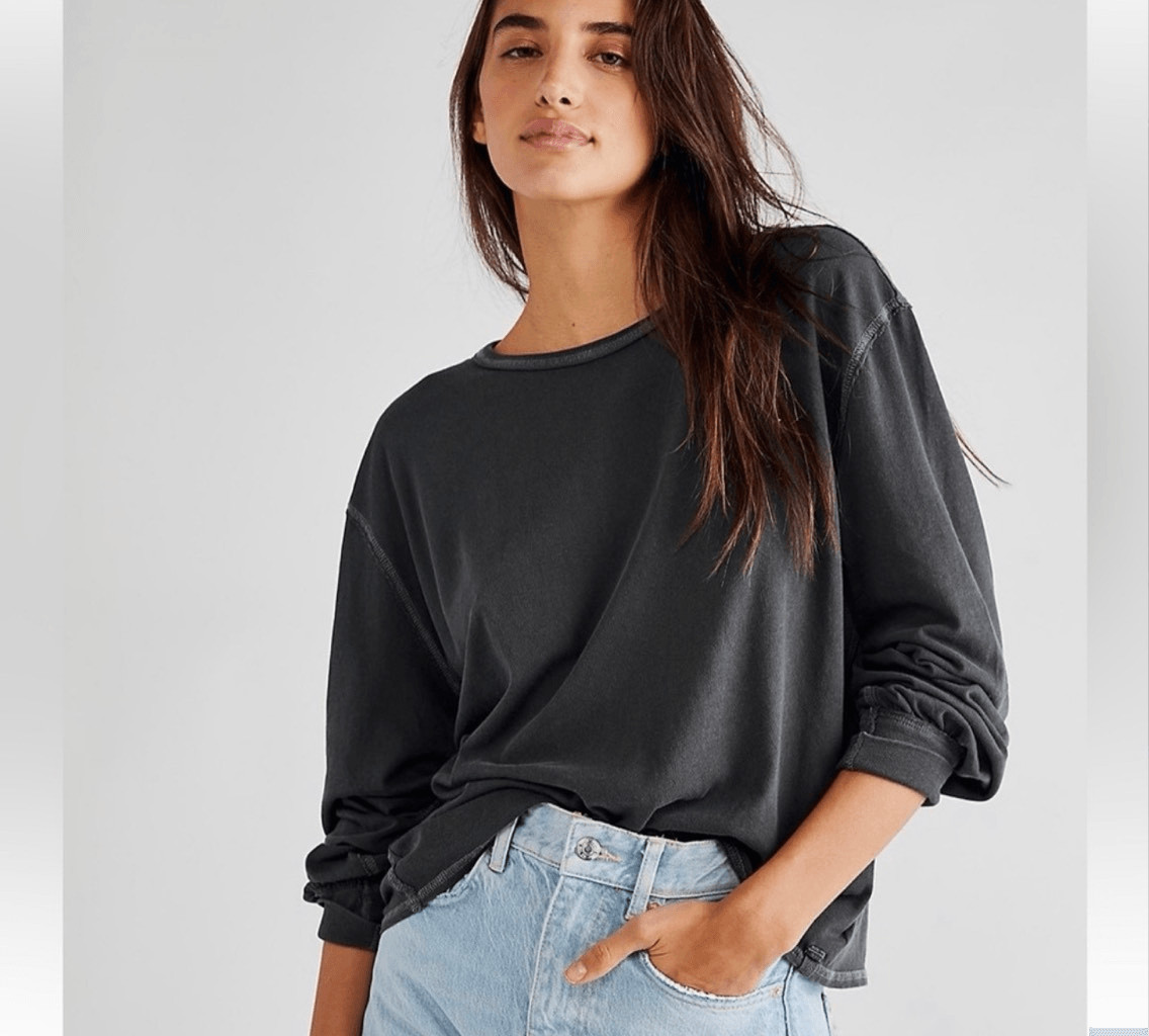 Free People We the Free Let It Roll Long Sleeve tee shirt washed black/gray M NE