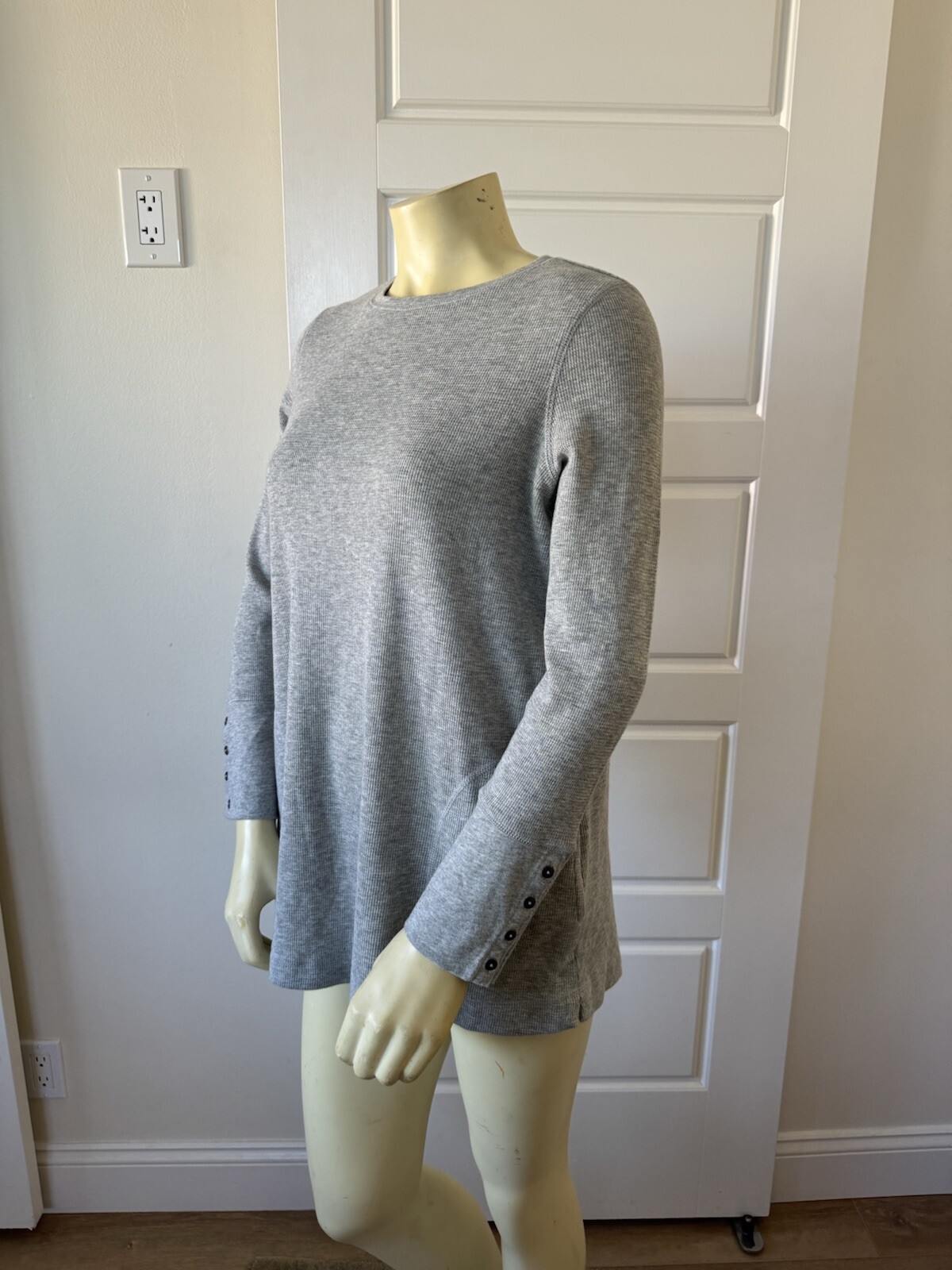 J. Jill Womens Top Petite Sz PS Waffle Knit Thermal Button Sleeves Side Pockets