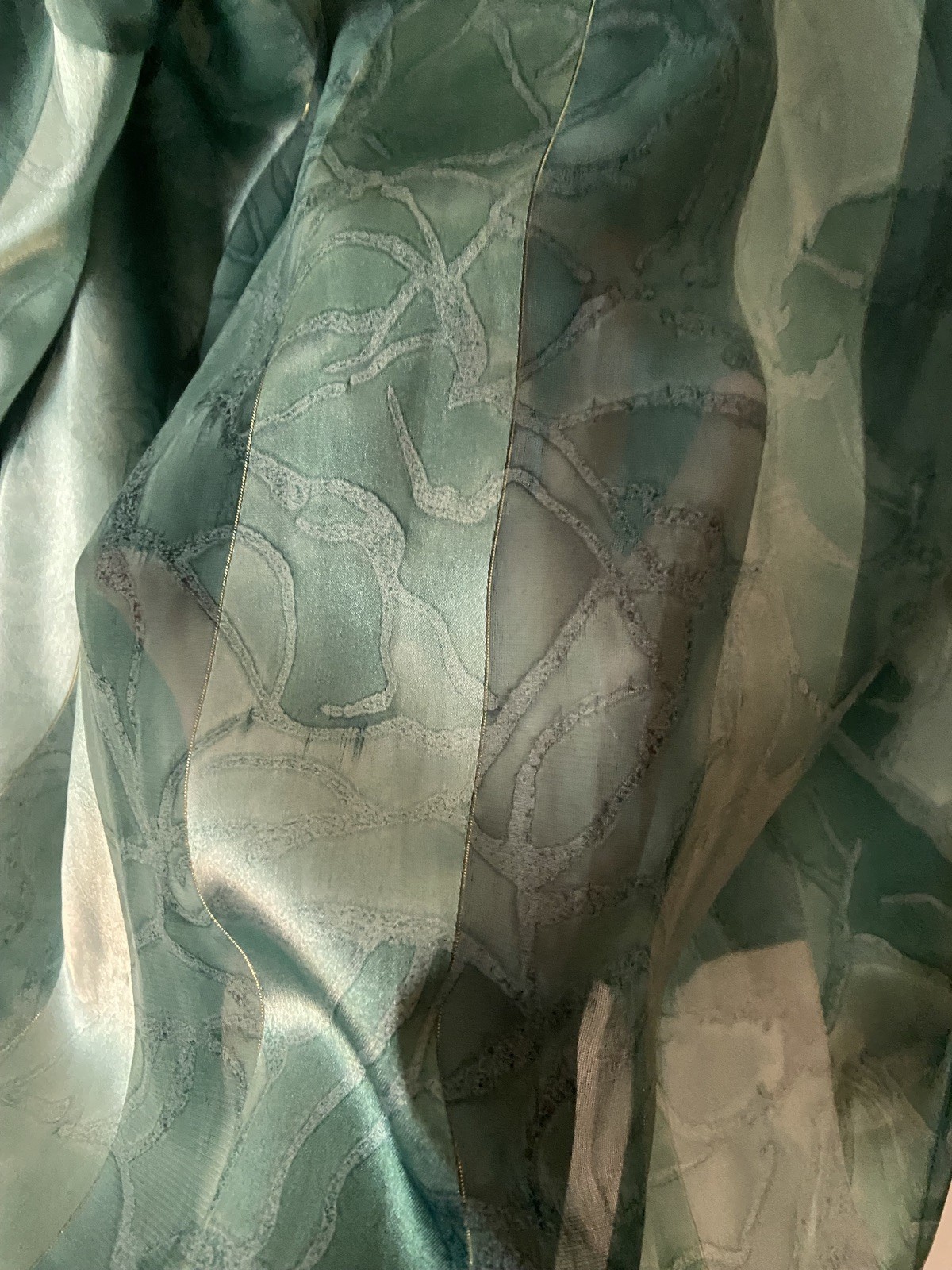 Fazil Vintage Satin Shirt UK 10 Silky Feel Semi Sheer Green Striped 80’s 90’s