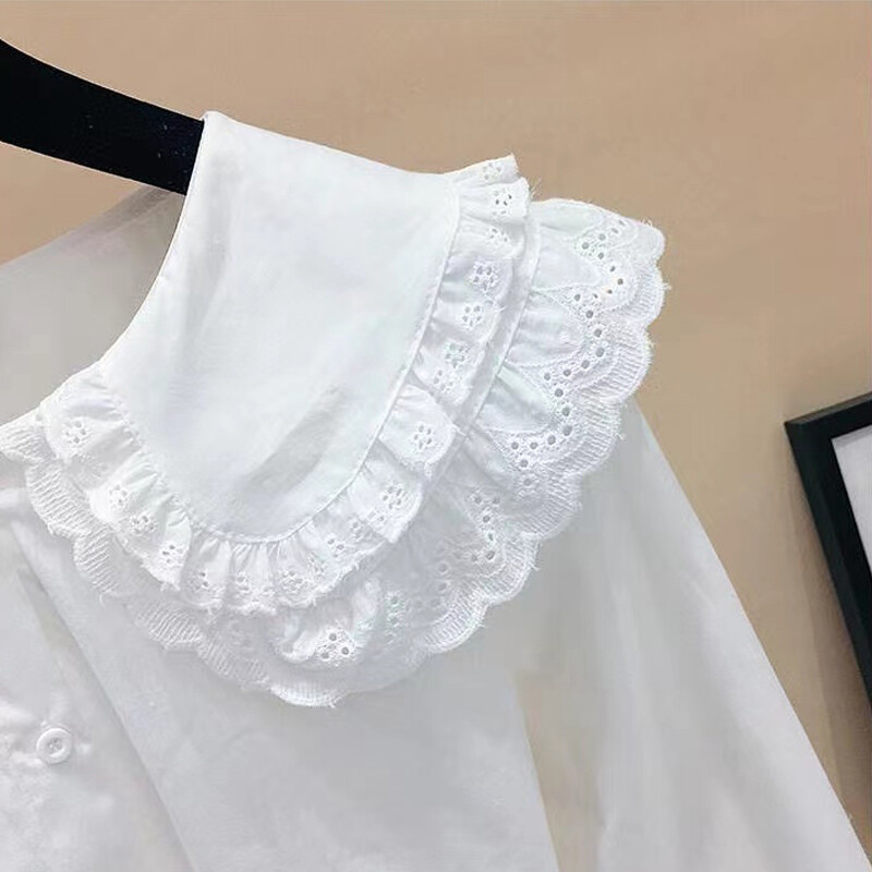 Office Lady Clothes Black White Lace Collar Top Lolita Cute Shirt Women Blouse