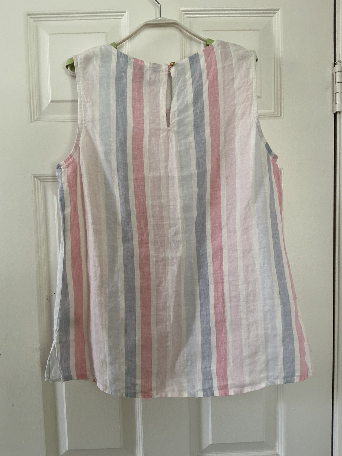 Ellen Tracy Women’s M Blue/Pink/White Stripe 100% Linen Sleeveless Blouse