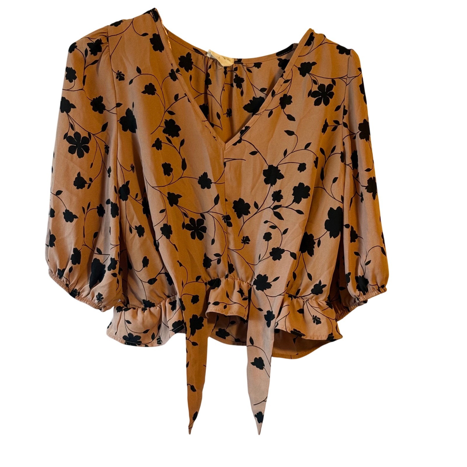 Womens Peasant Crop Blush and Black Blouse