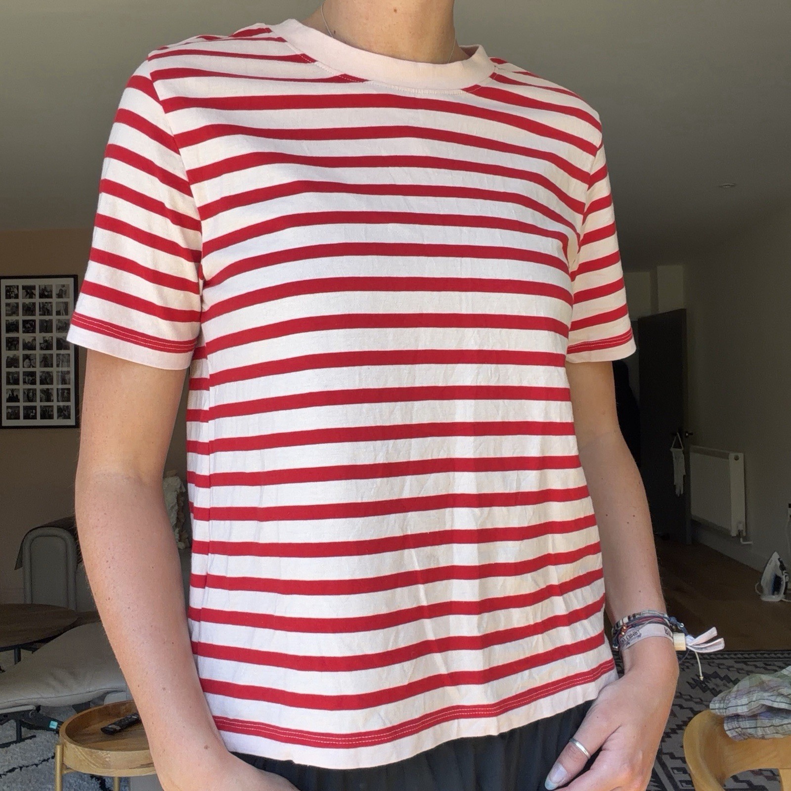 M&S MARKS & SPENCER PINK RED STRIPE BOXY SHORTSLEEVE TSHIRT TOP Size 10
