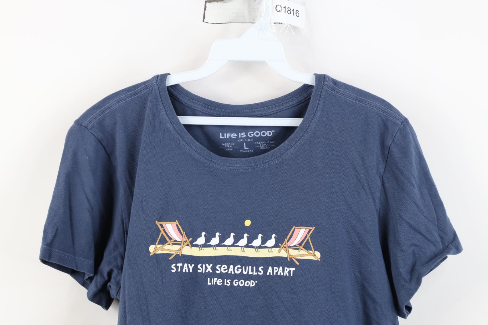 Life Is Good Womens Large Stay Six Seagulls Apart Beach Short Sleeve T-Shirt