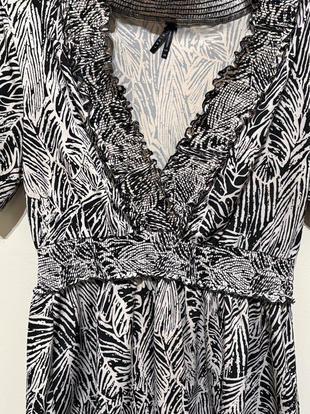 Vintage Lapis Top Womens Medium Short Sleeve Pullover Tropical Jungle B&W Top