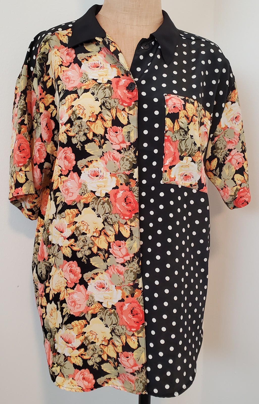 Vintage 80s 90s Impressions of California Patchwork Floral Polka Dot Blouse