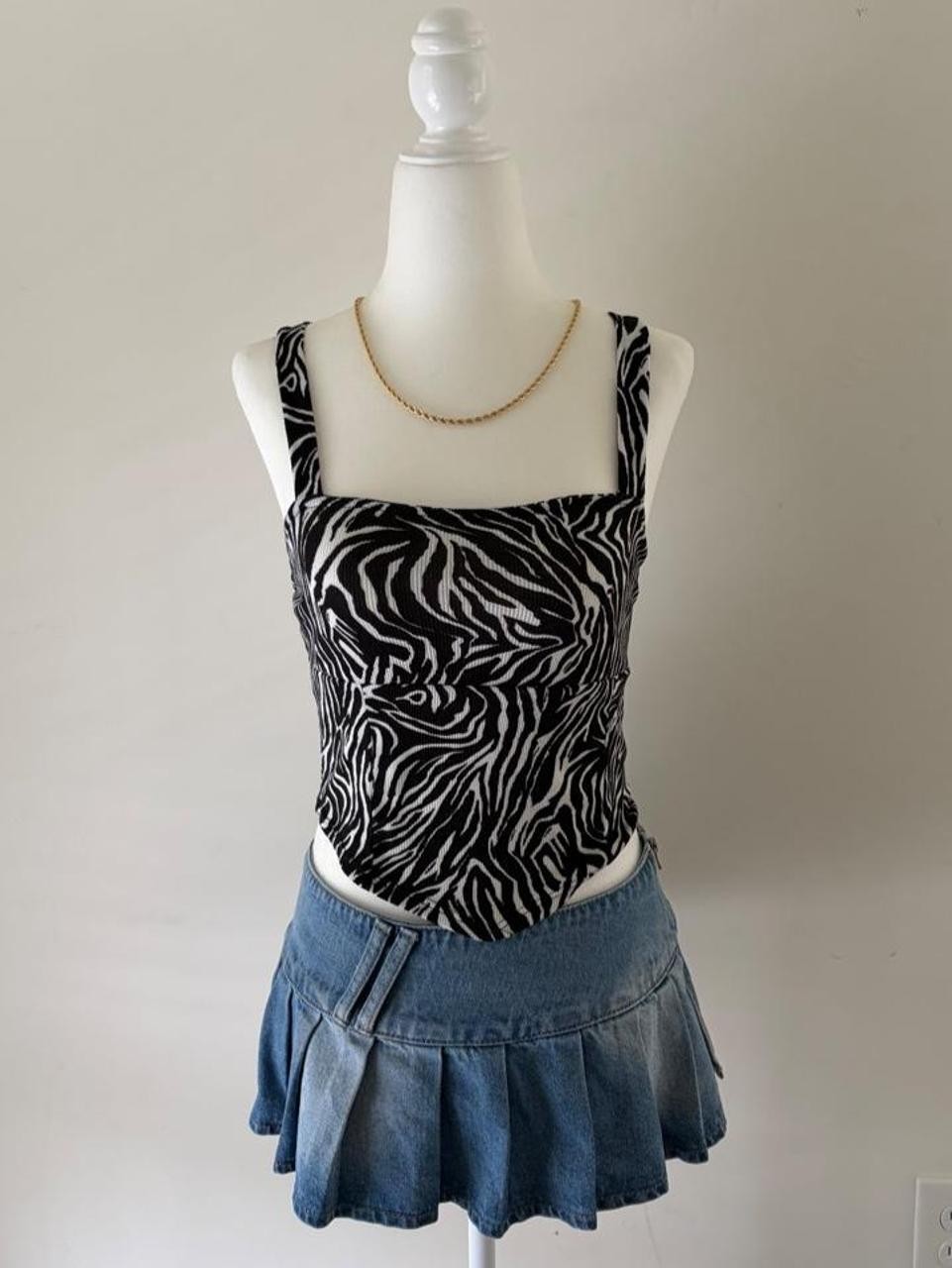 Y2K Just Polly Zebra Print Square Neck Ribbed Tank Top