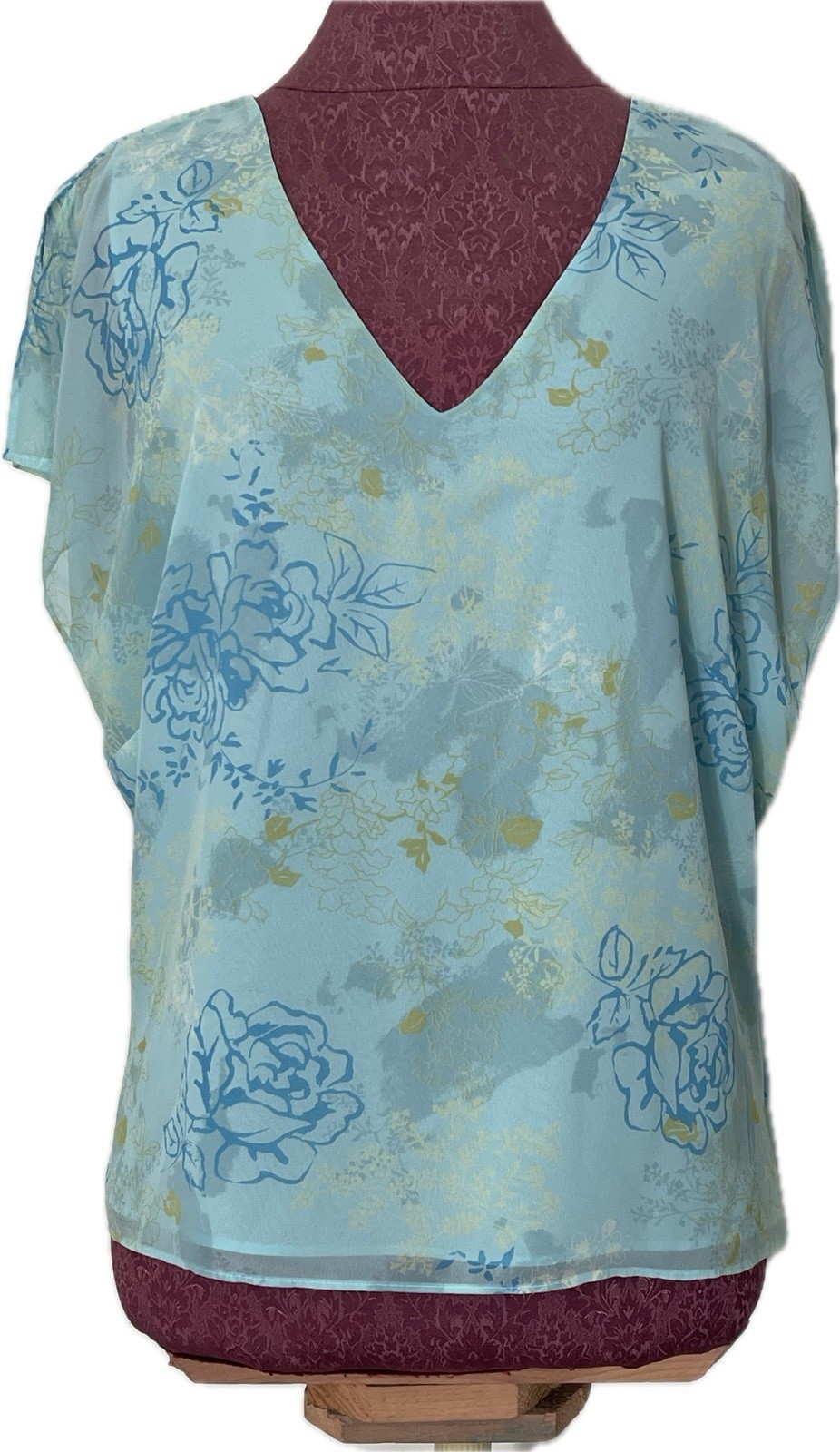 Apostrophe Women’s Floral Chiffon Blouse Blue Sheer Lined Cap Sleeve Size 18