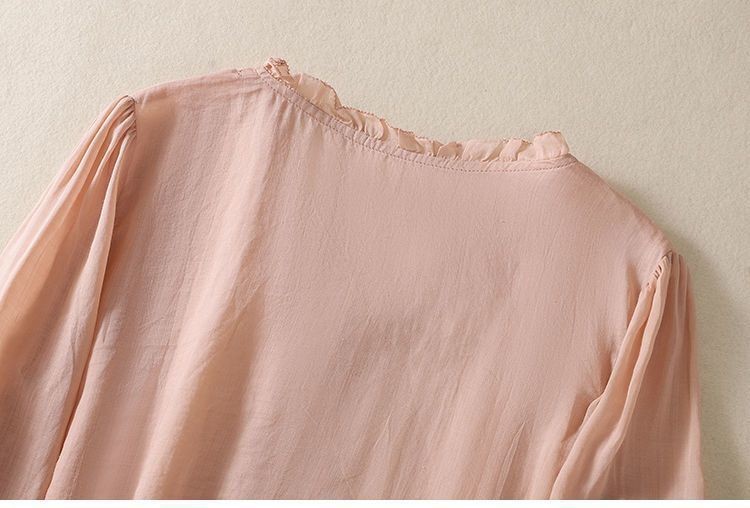 Women’s New Spring Loose V-Neck Wrinkled Sexy Shirt Long-Sleeved Comfortable Top