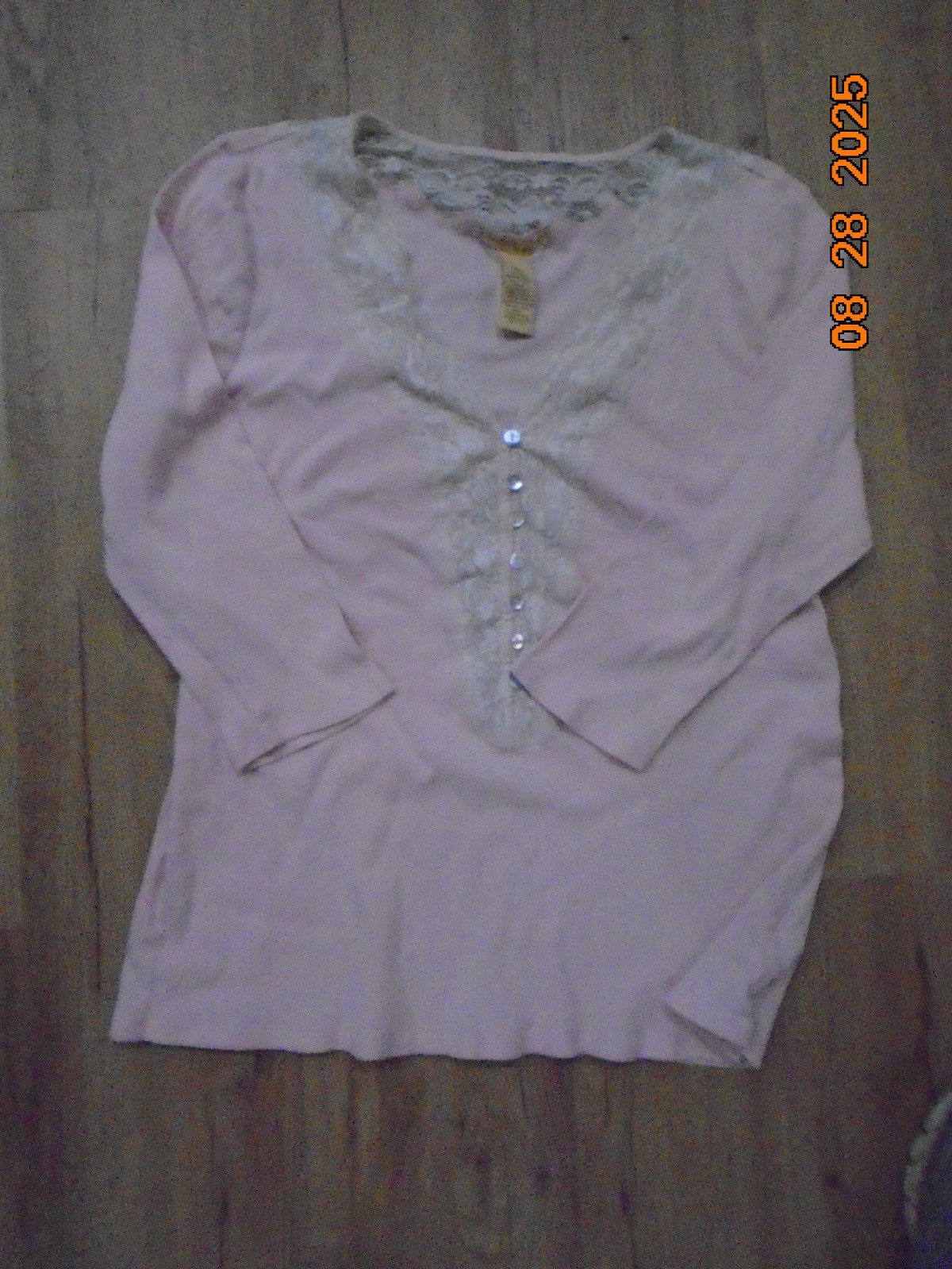 RXB NARURELLE lace trimmed HENLEY top size XXL pink stretchy rib cotton LK NU