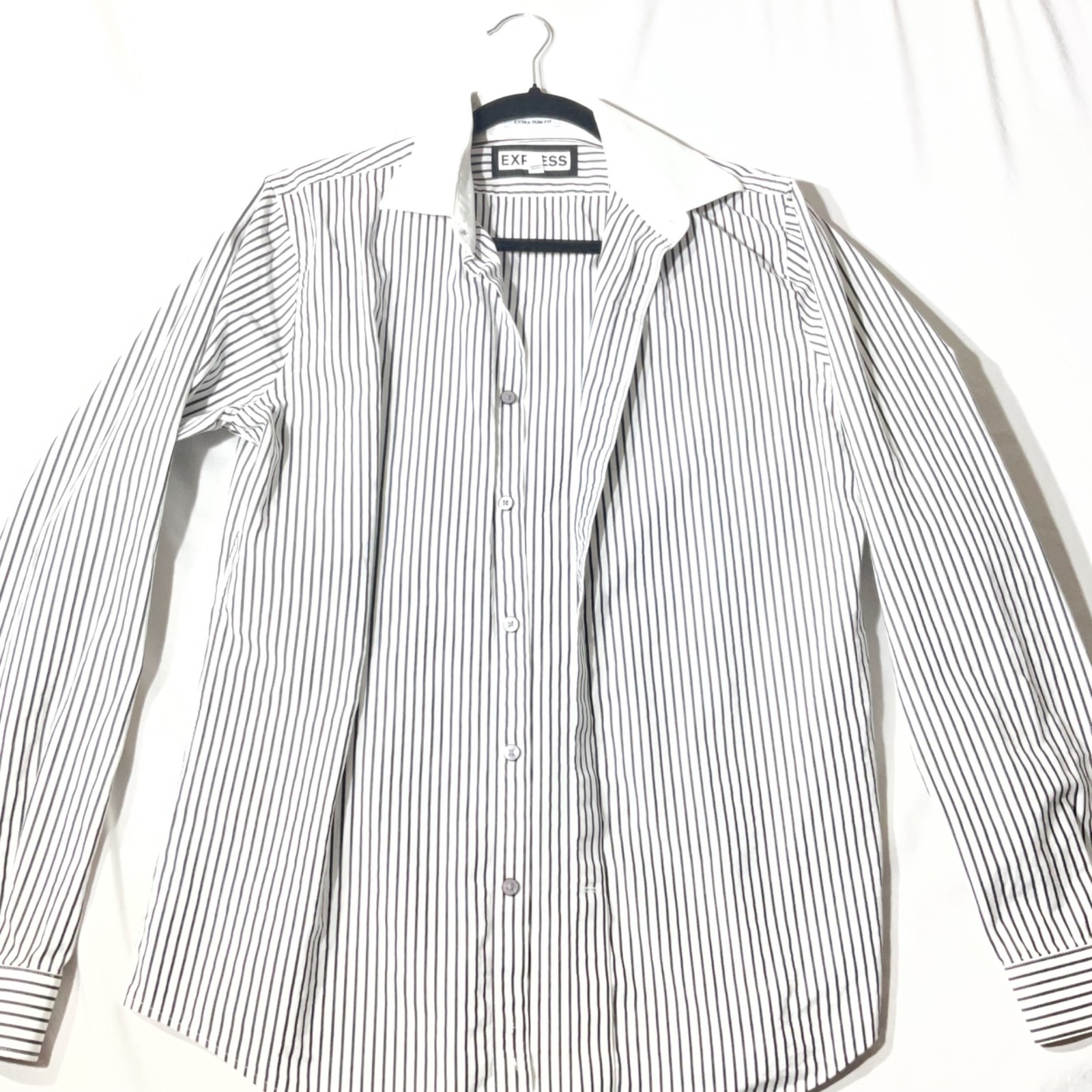 Express Women Black & White Striped Extra Slim Fit Dress Shirt Size M