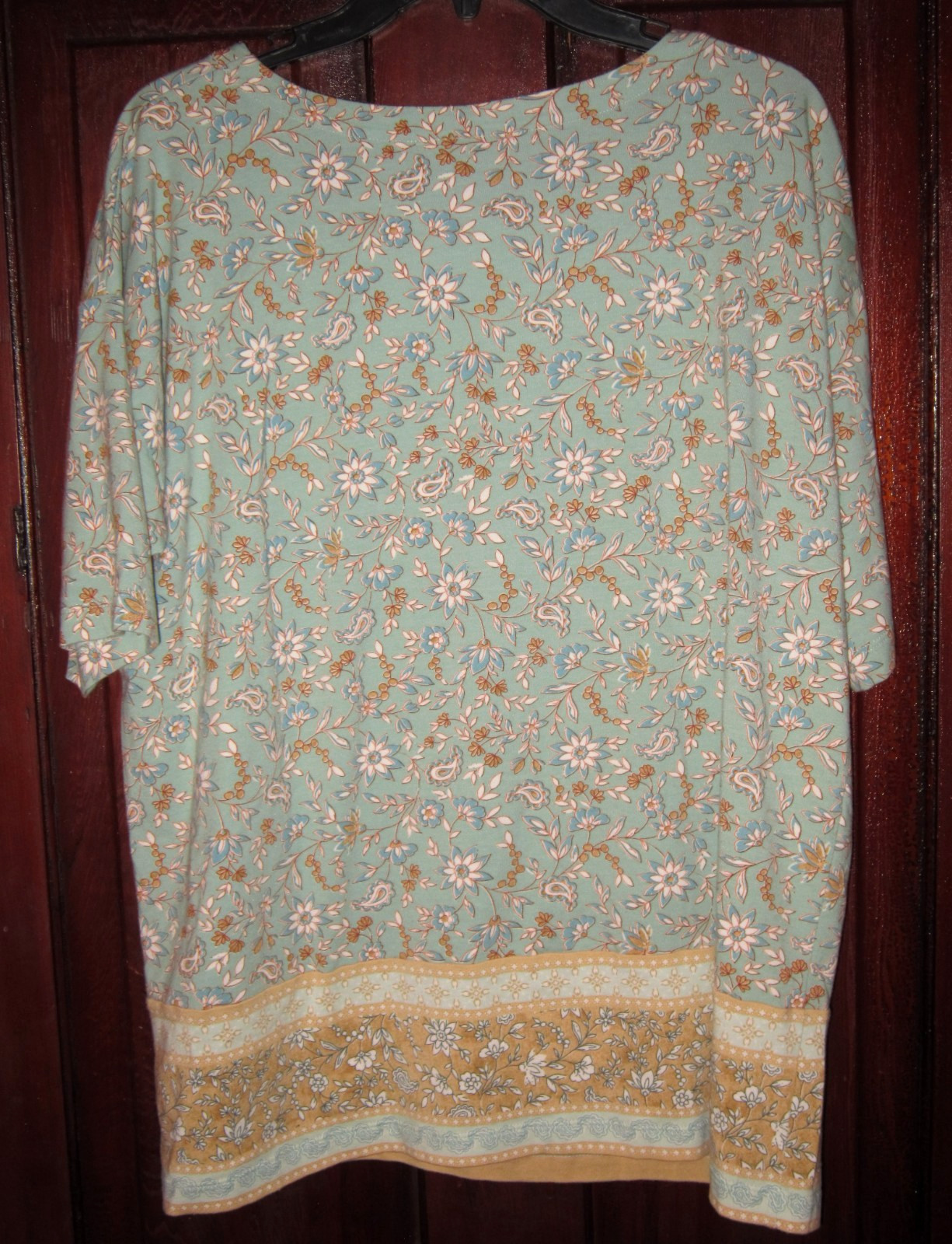 J. Jill L New Luxe Supima Elbow Sleeve Tee Shirt Knit Top Floral Paisley Green