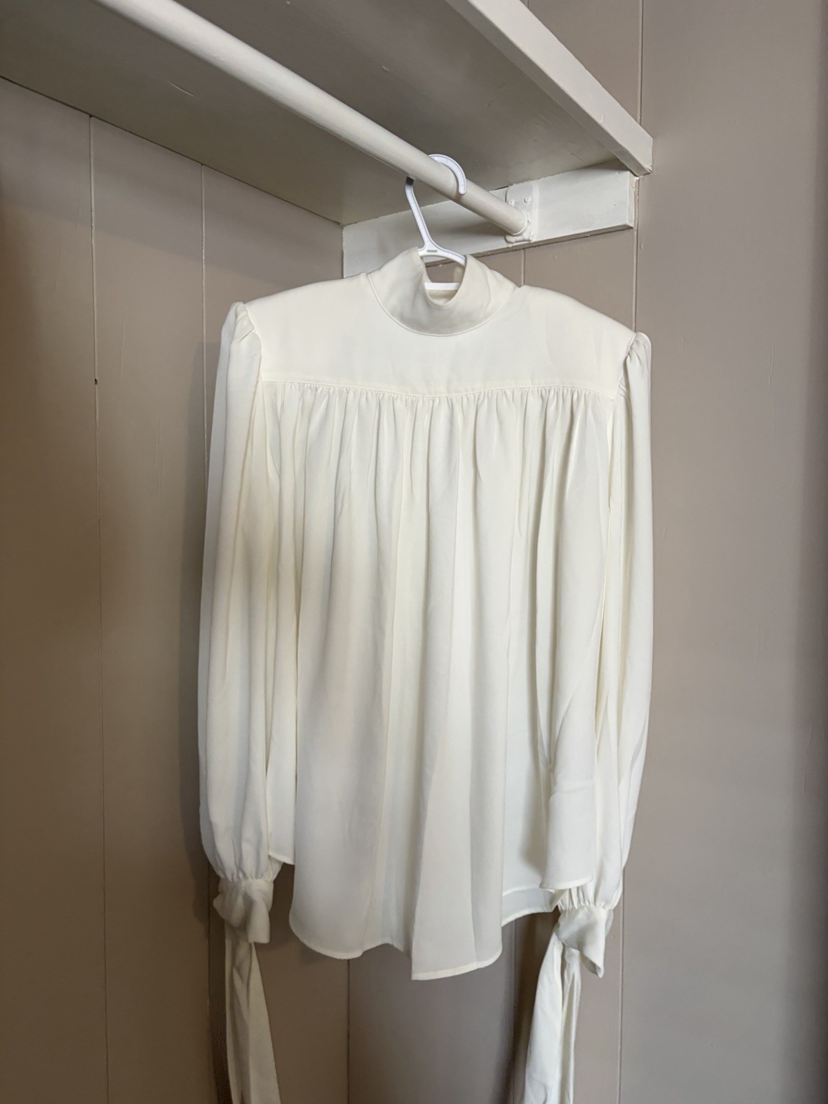 H&M Edition Women’s S High Neck Button Front Long Sleeve Tie Cuff Blouse