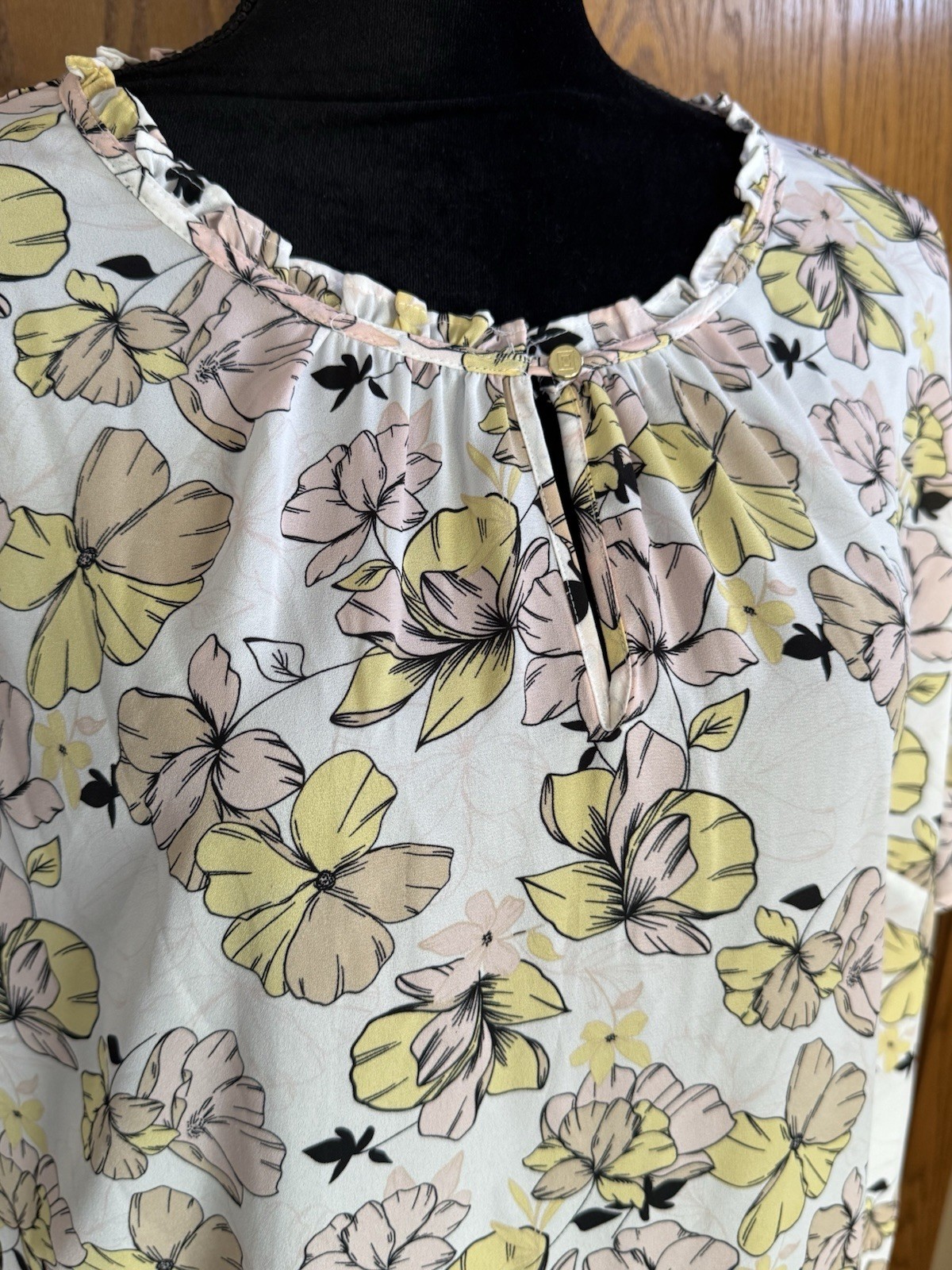 Liz Claiborne Womens Plus Size 3X Floral Print Blouse w/ Tiered Flutter Sleeves