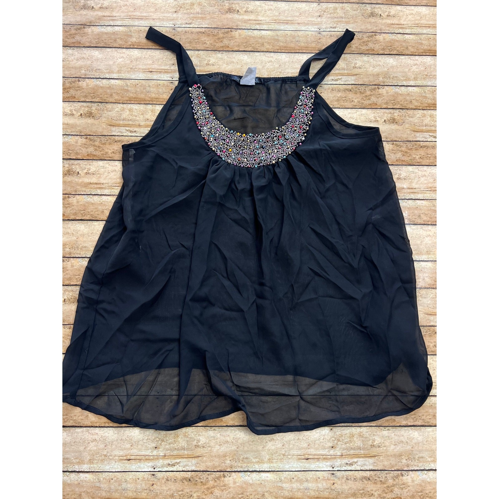 Maternity Sheer Black Beaded Tank Top Size Small