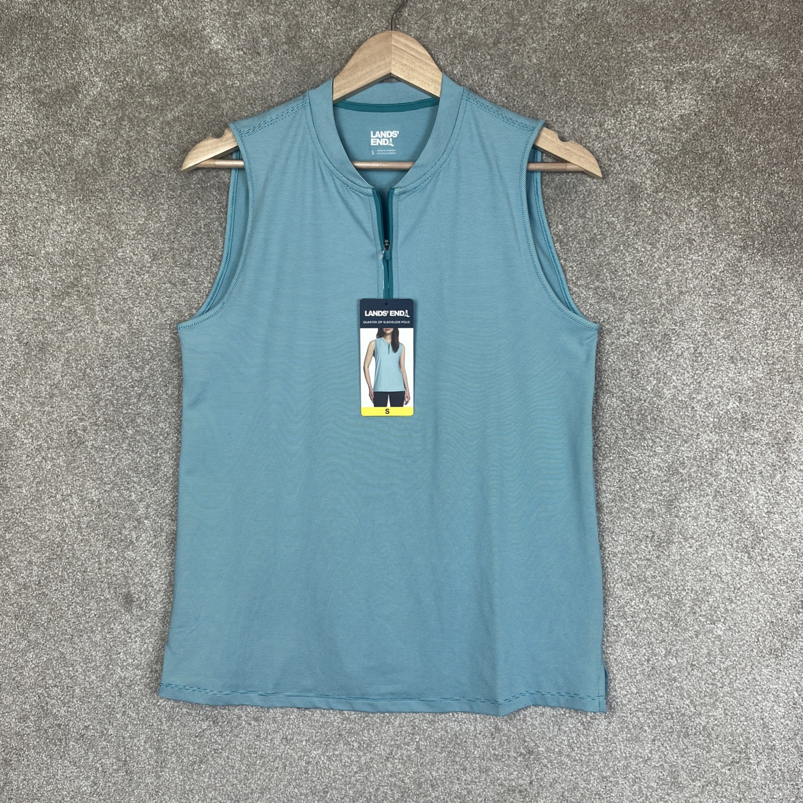 Lands End Tank Top Womens Small Blue Quarter Zip Sleeveless Polo Stretch- 5011