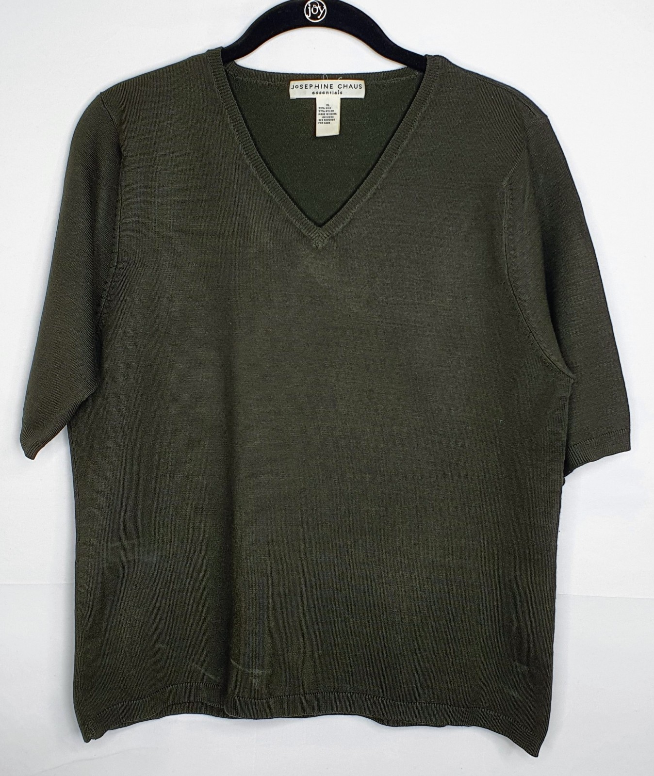 J Chaus Silk Blend T-shirt Women’s XL Olive Green Short Sleeve V-neck Classic