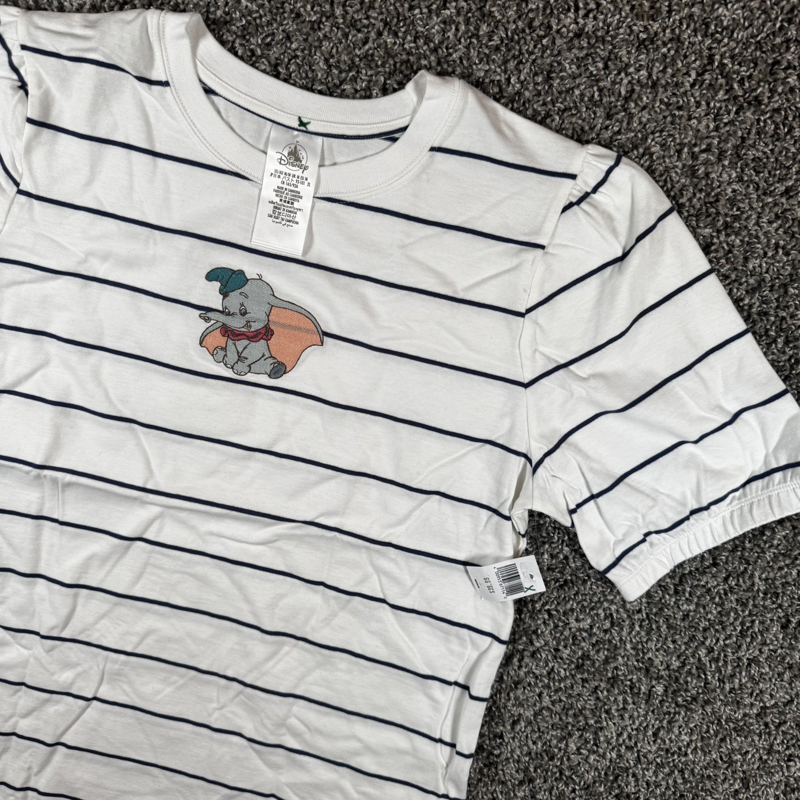NWT Disney Parks Womens Medium Embroidered Dumbo Striped Short Sleeved Shirt