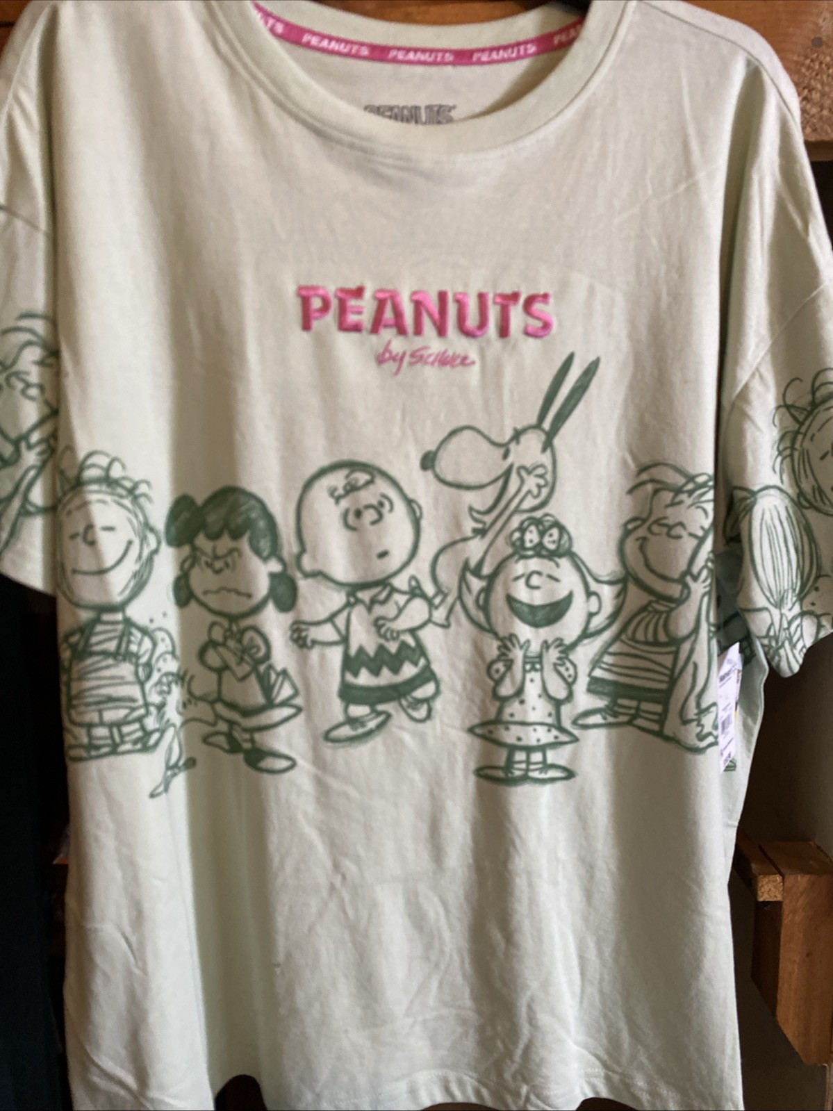 NEW Size L Peanuts Shirt Light Green Short Sleeve
