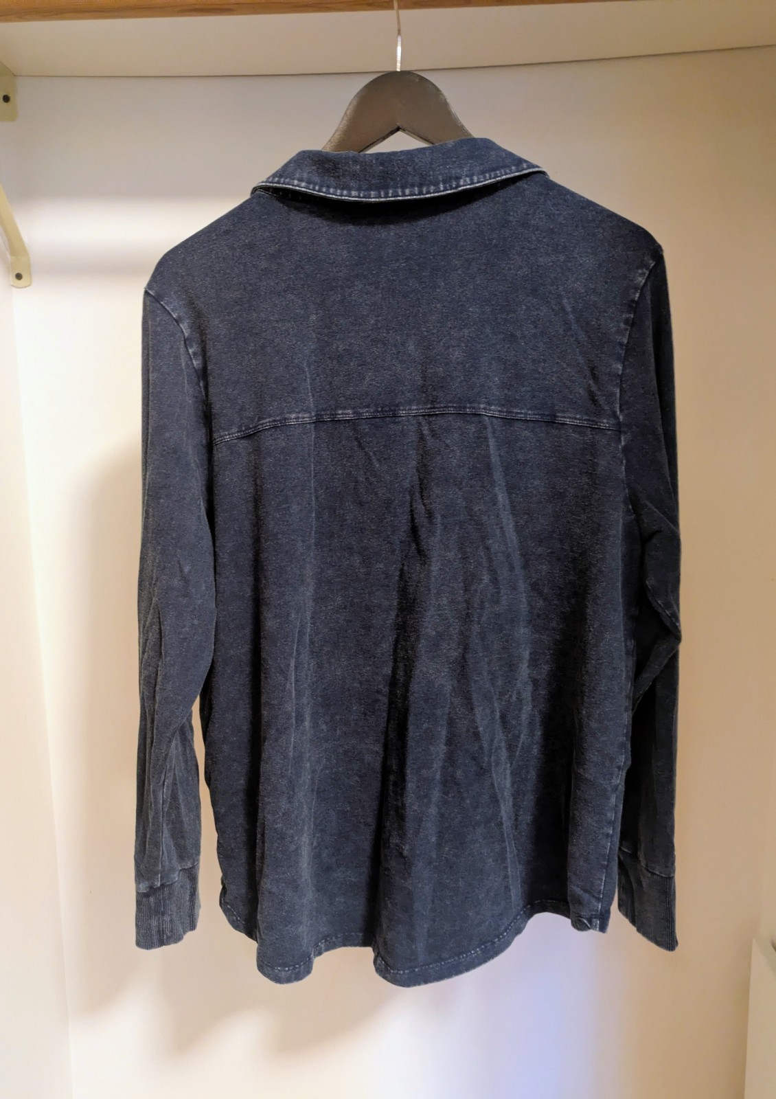 Soft Surroundings Blue Solid Knit Collared Grommet Placket Long Sleeve Top XL