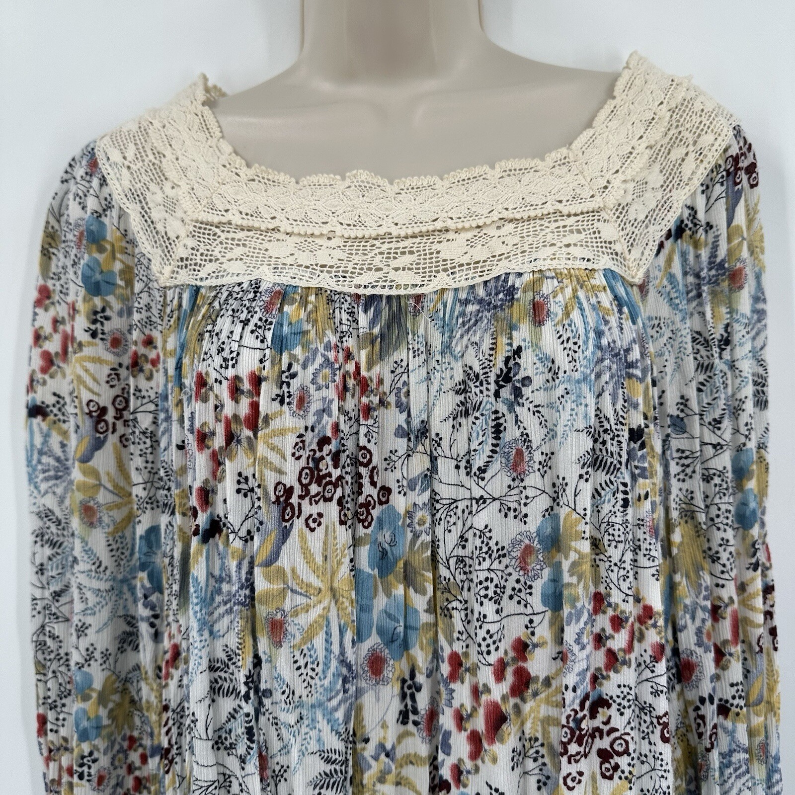 Sundance Peasant Blouse Small Floral Lace Long Sleeve BOHO Prairie Cottagecore
