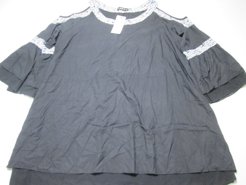 NWT Sheilay Womens Size XL Elbow Sleeve Shirt Black Slit Shoulder Loose Fit