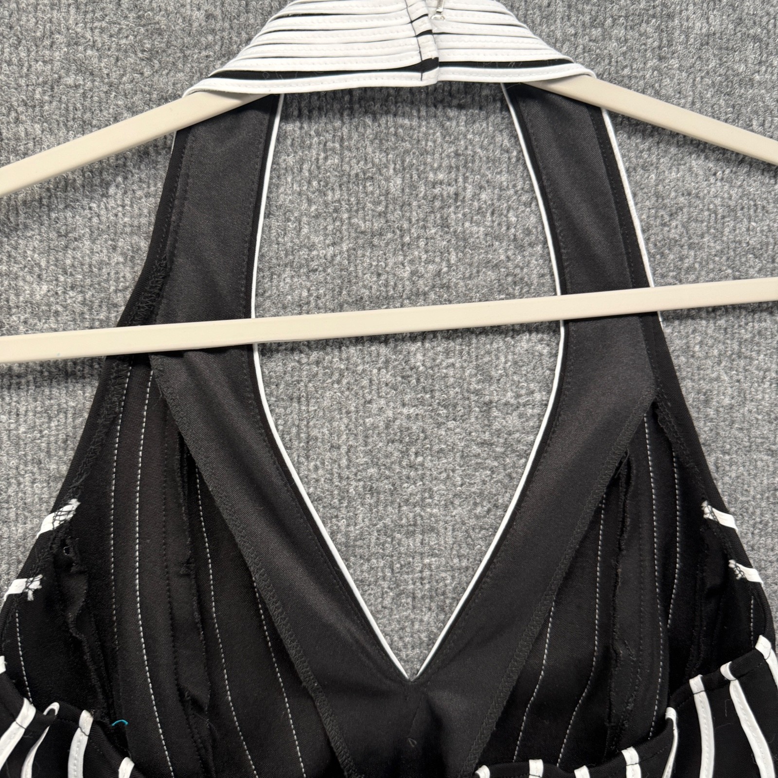 Tadashi Top Womens L Black White Striped Halter Sleeveless Formal Event Cocktail