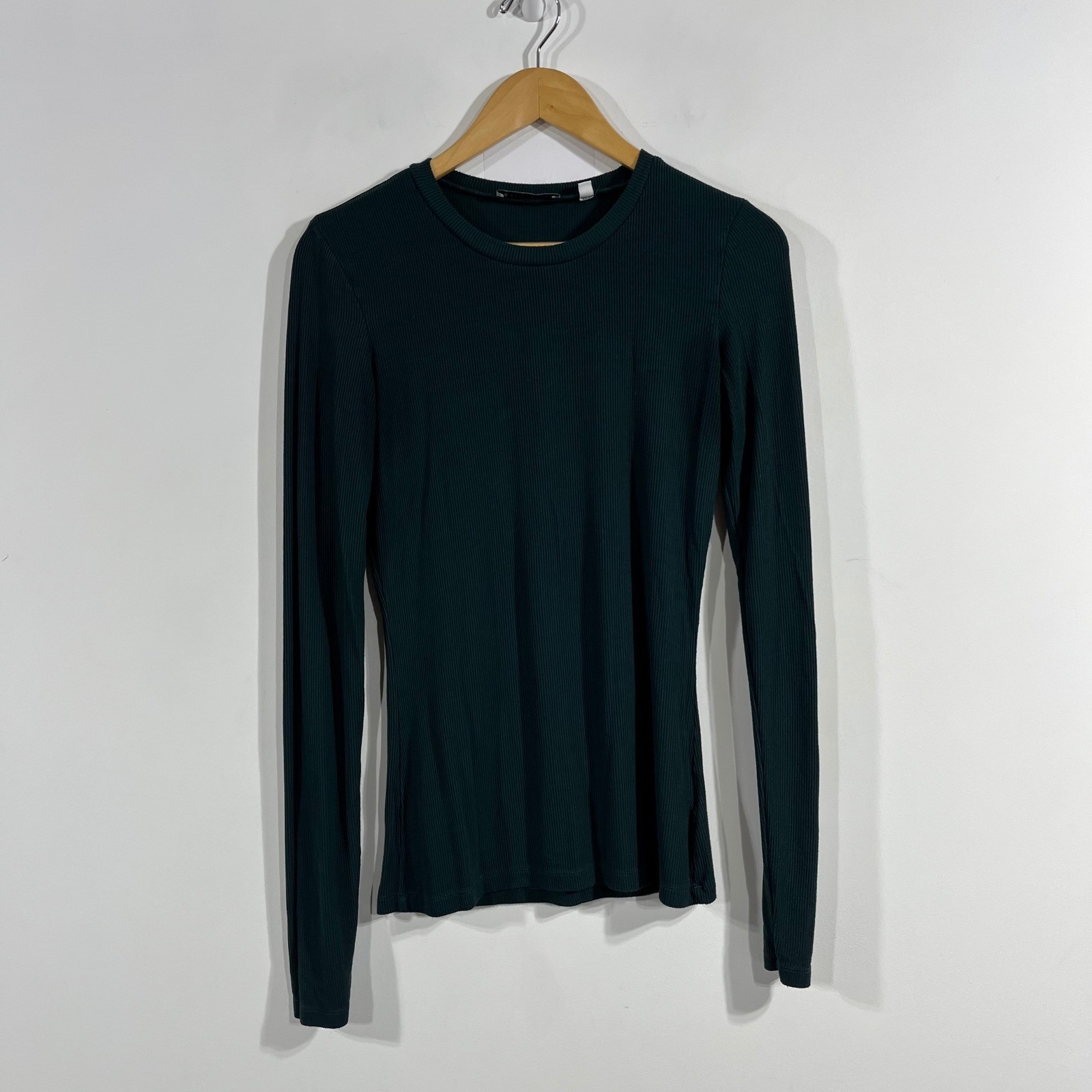 American Tall 90s Grunge Minimalist Neutral Ribbed Crewneck Top Women Small Tall